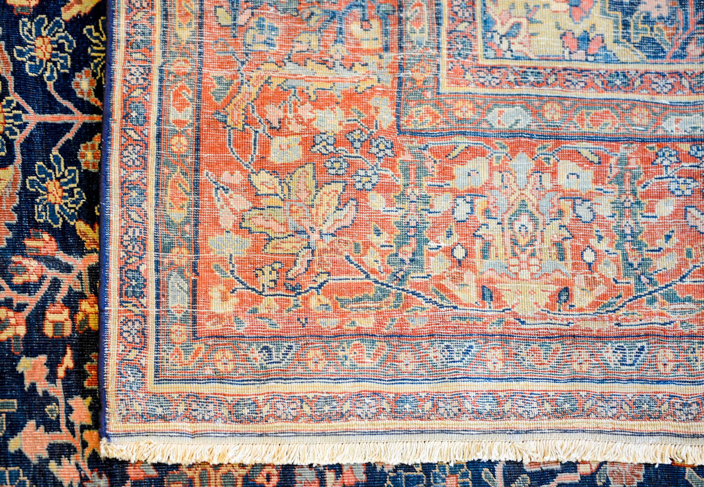 Laine Incroyable tapis Sarouk Farahan de la fin du 19ème siècle en vente