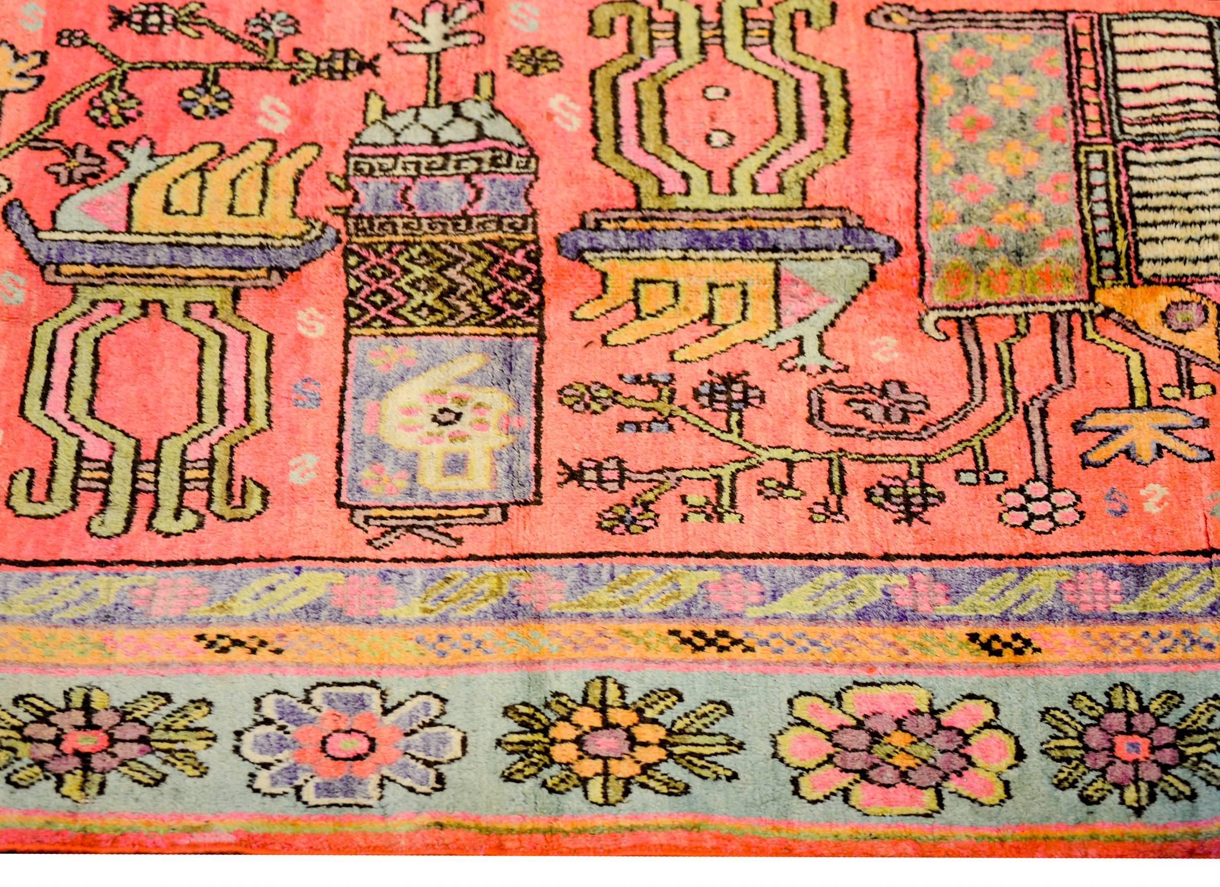 Vegetable Dyed Wonderful Early 20th Century Pictorial Khotan Rug For Sale