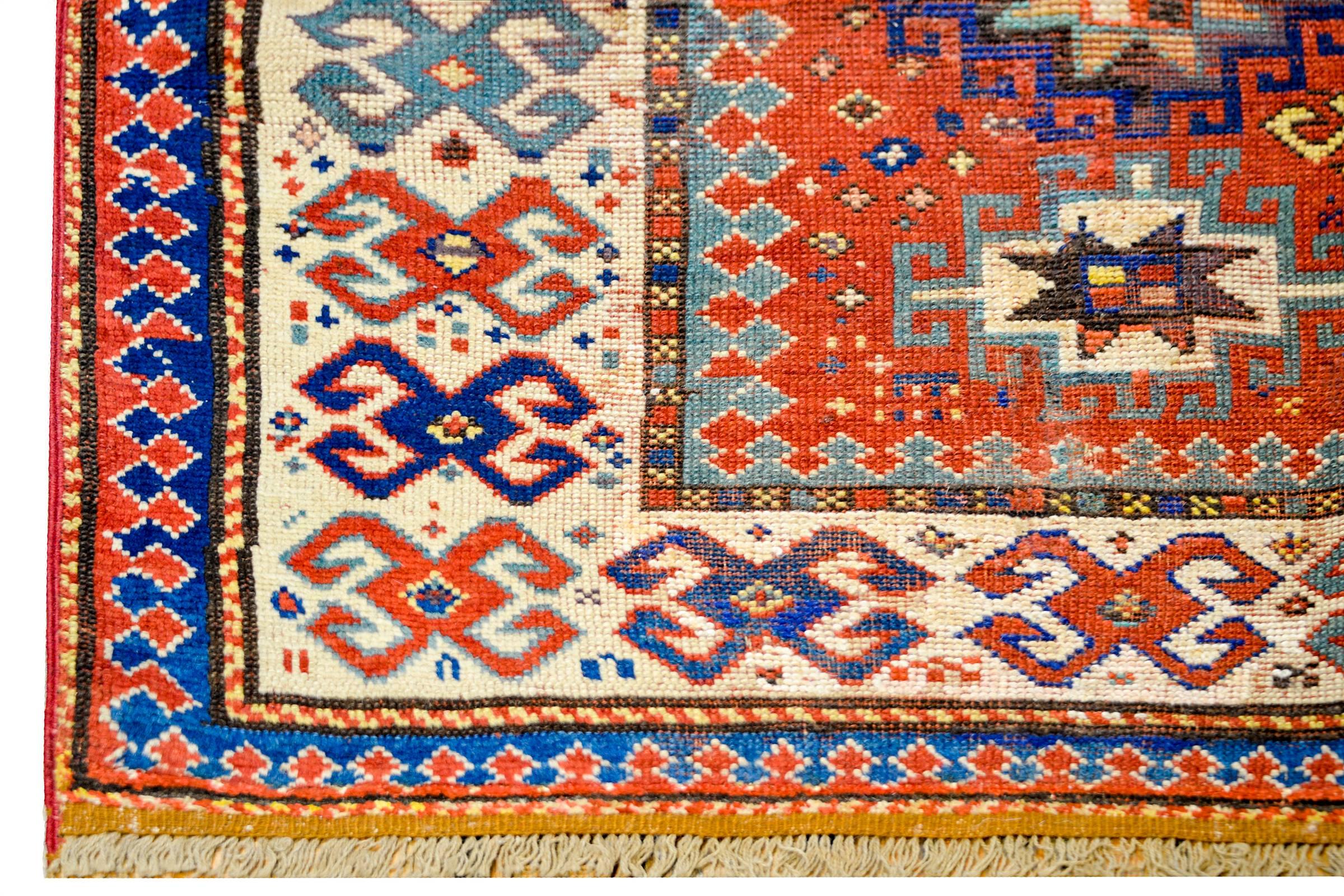 Vegetable Dyed Outstanding Early 20th Century Lambalo, Caucasus Kazak Rug For Sale