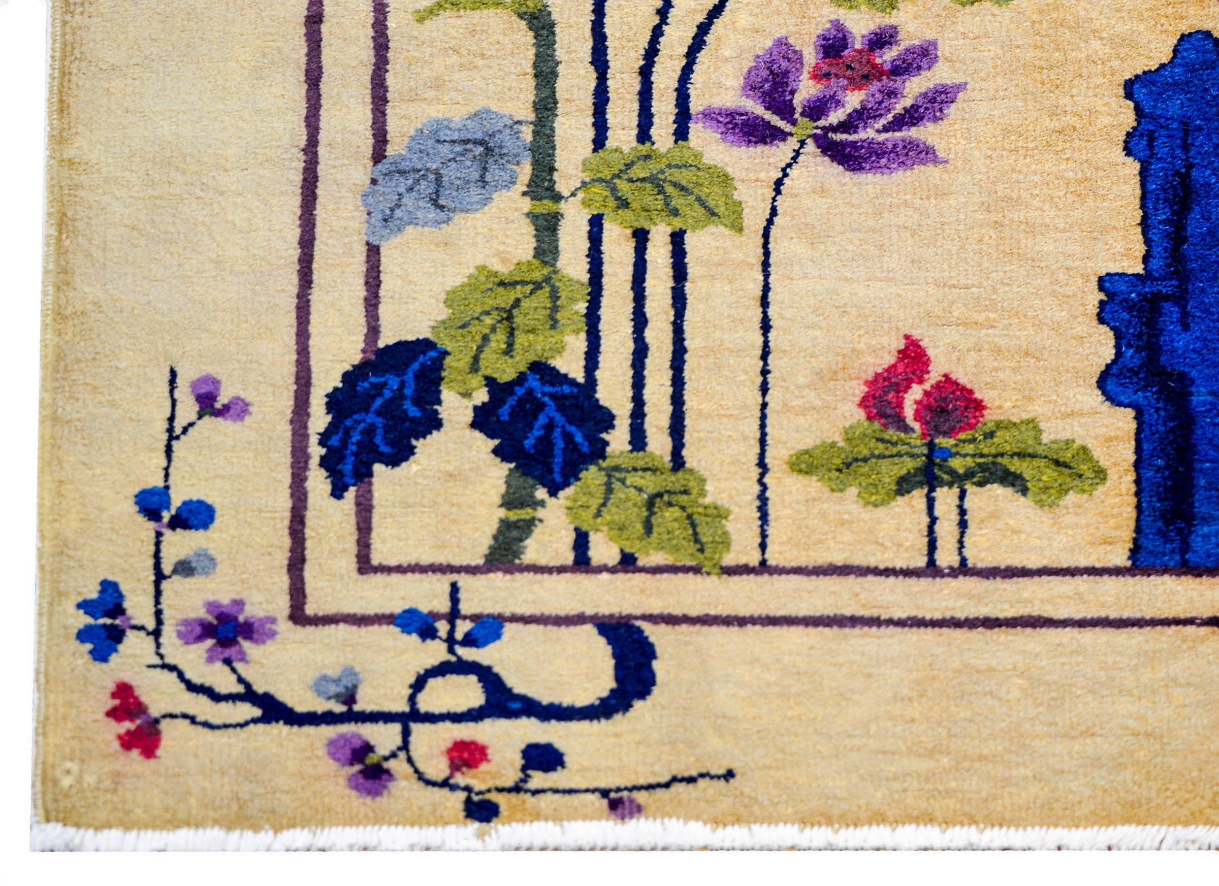 Vegetable Dyed Whimsical Chinese Art Deco Rug