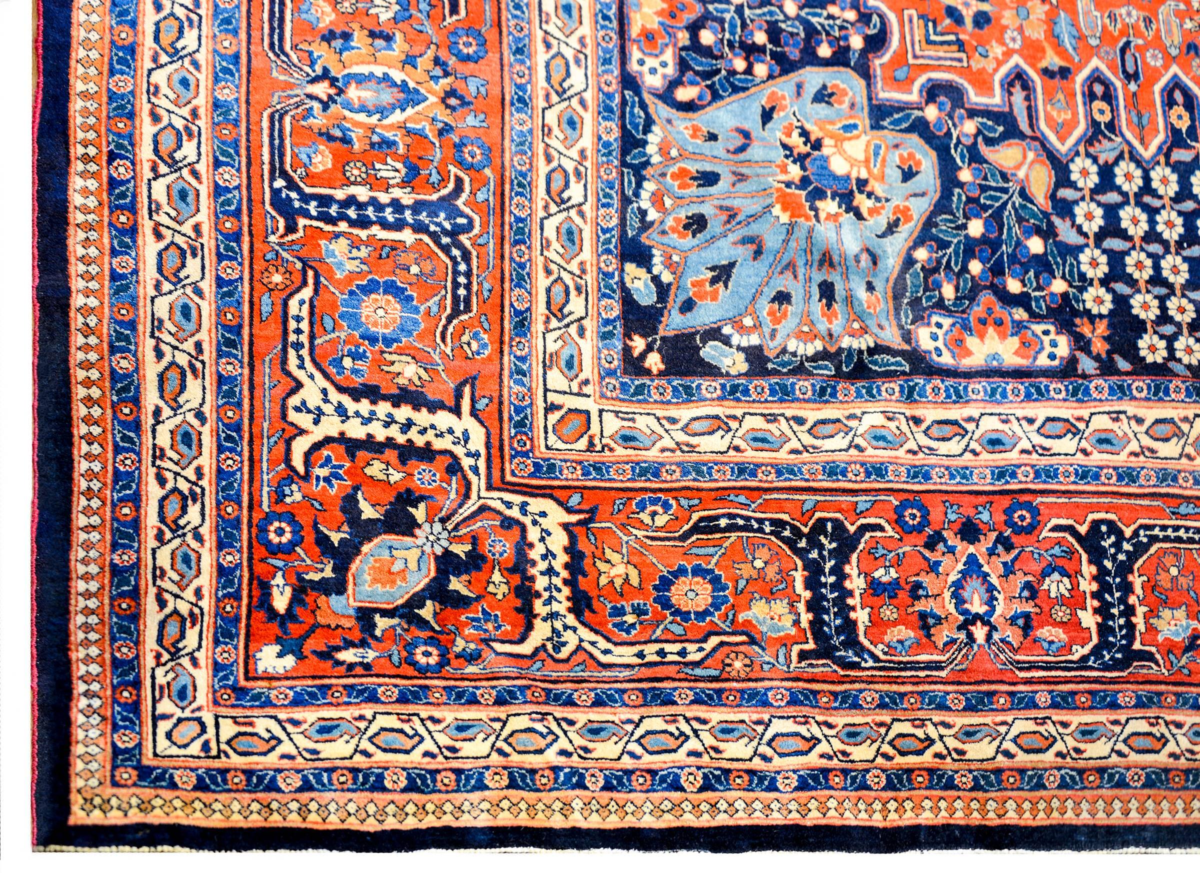Unbelievable Early 20th Century Dabir Kashan Rug In Fair Condition For Sale In Chicago, IL