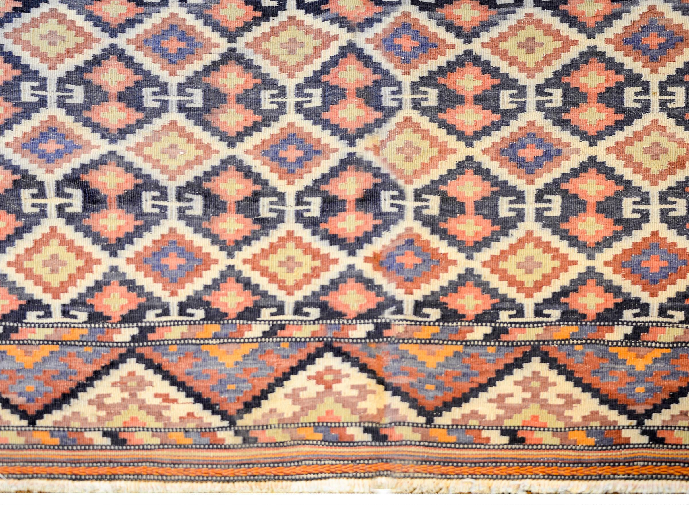 Vegetable Dyed Amazing Early 20th Century Saveh Kilim Rug For Sale