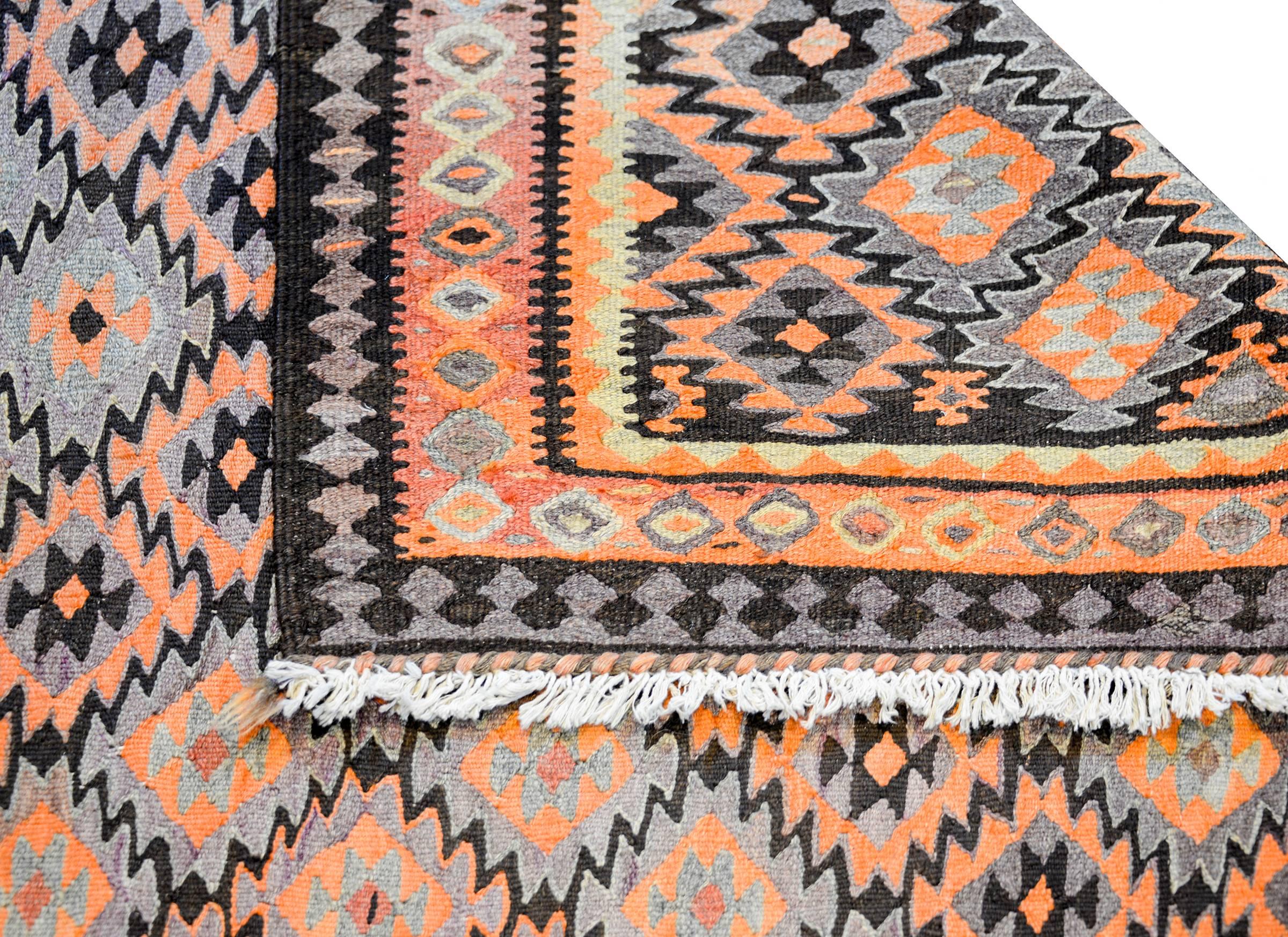 Wool Amazing Mid-20th Century Qazvin Kilim Runner For Sale