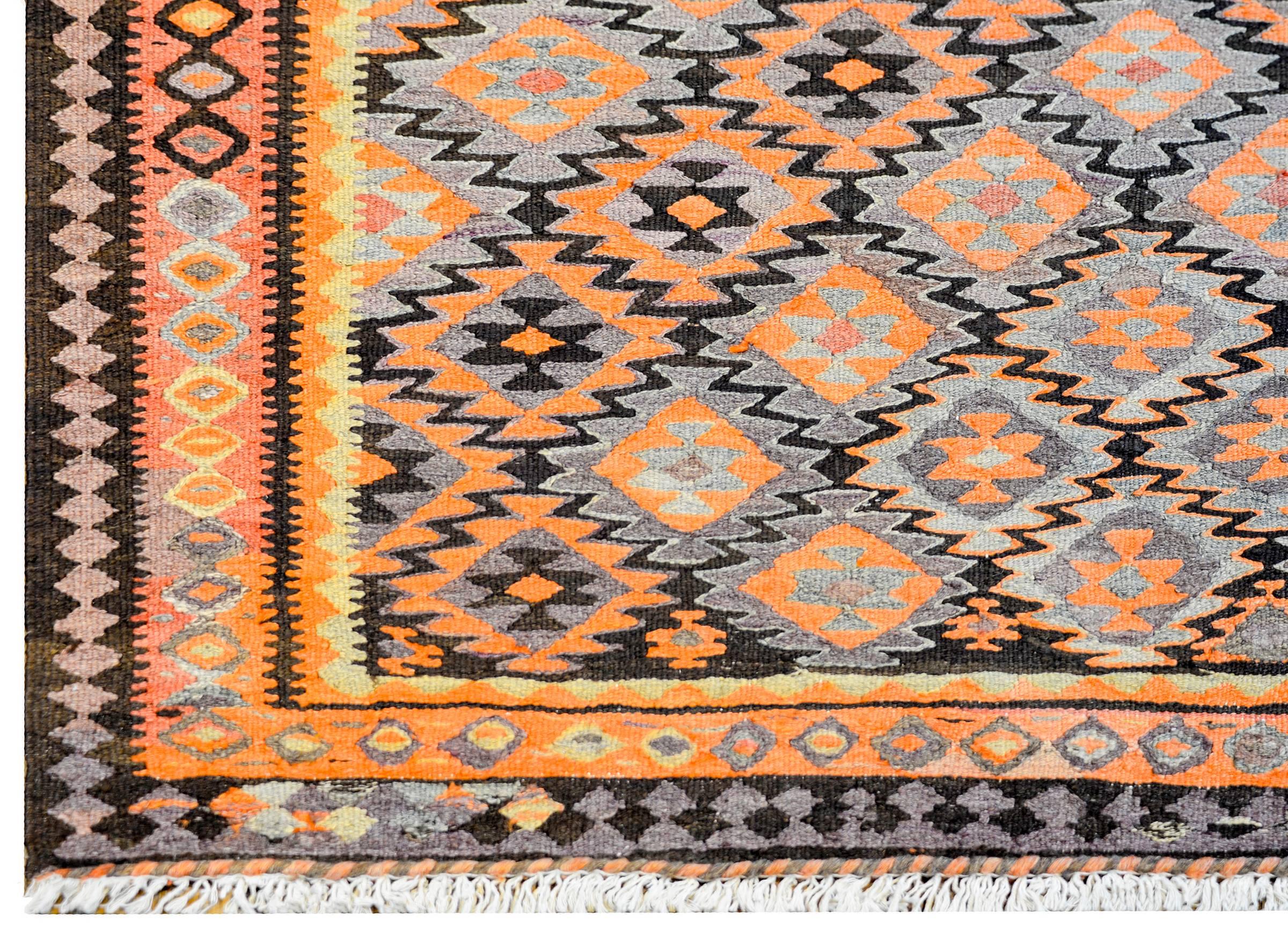 Amazing Mid-20th Century Qazvin Kilim Runner In Good Condition For Sale In Chicago, IL