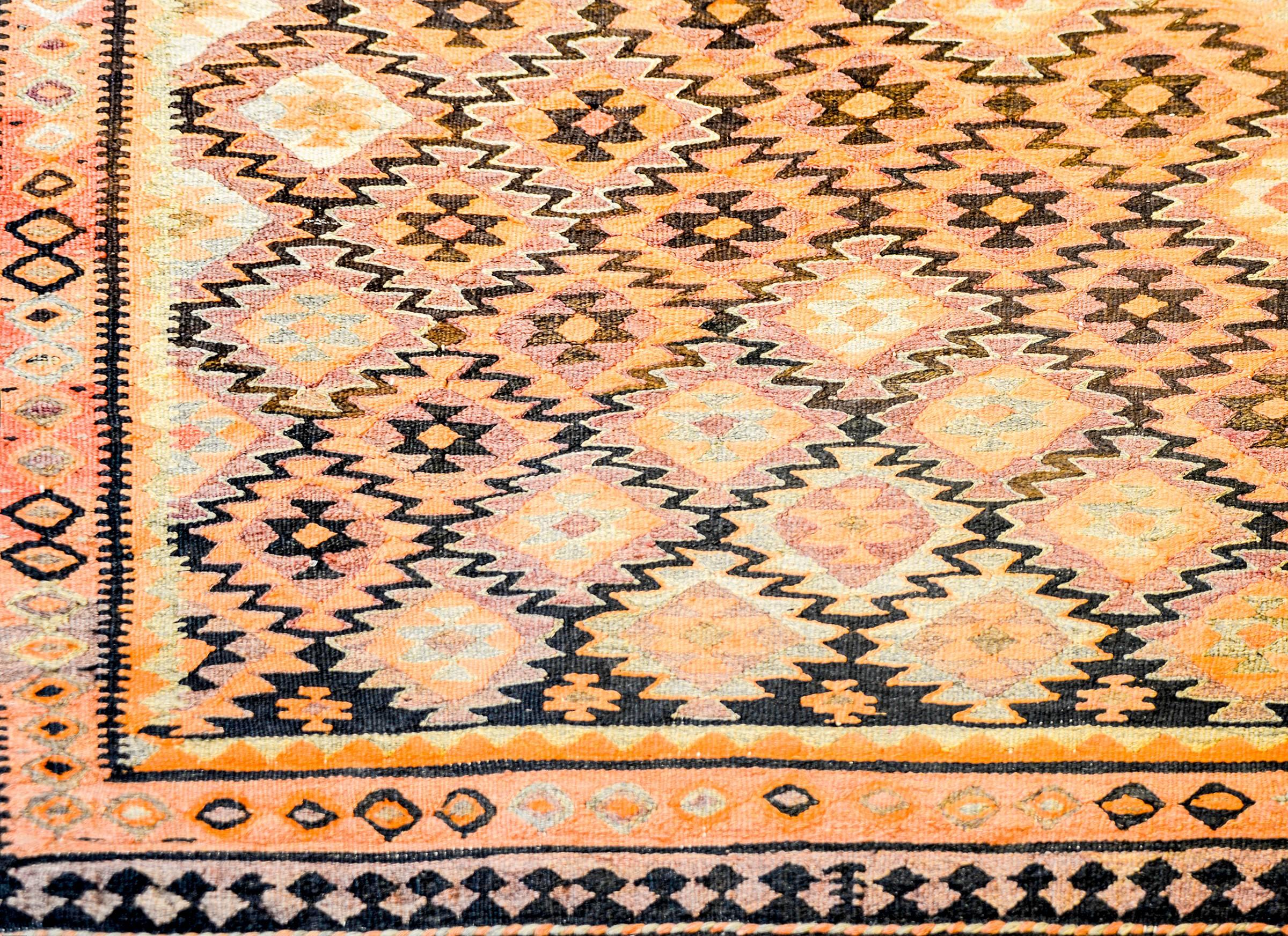 Vegetable Dyed Amazing Mid-20th Century Qazvin Kilim Runner For Sale