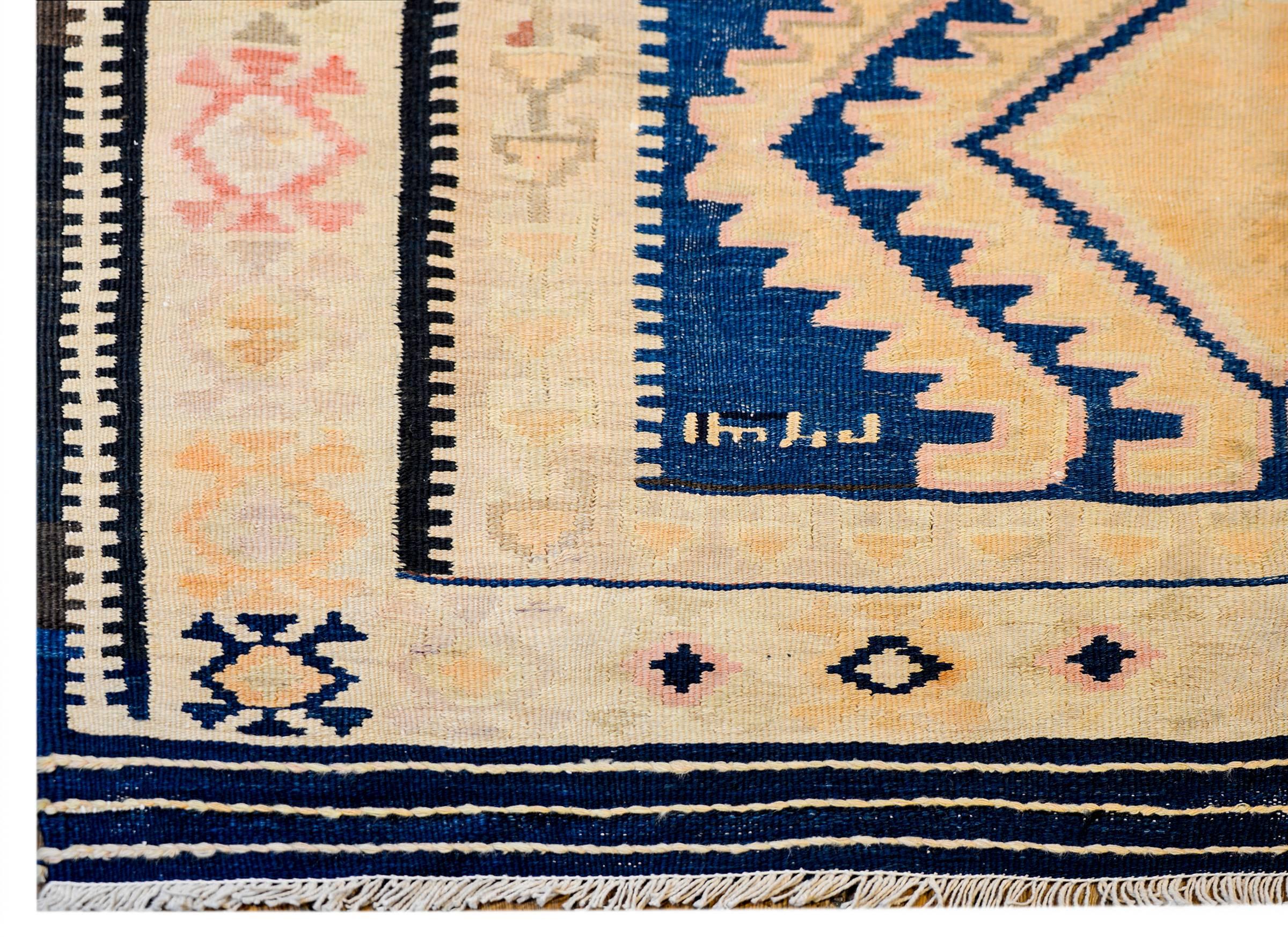 Vegetable Dyed Wonderful Early 20th Century Ersin wide Kilim Runner For Sale