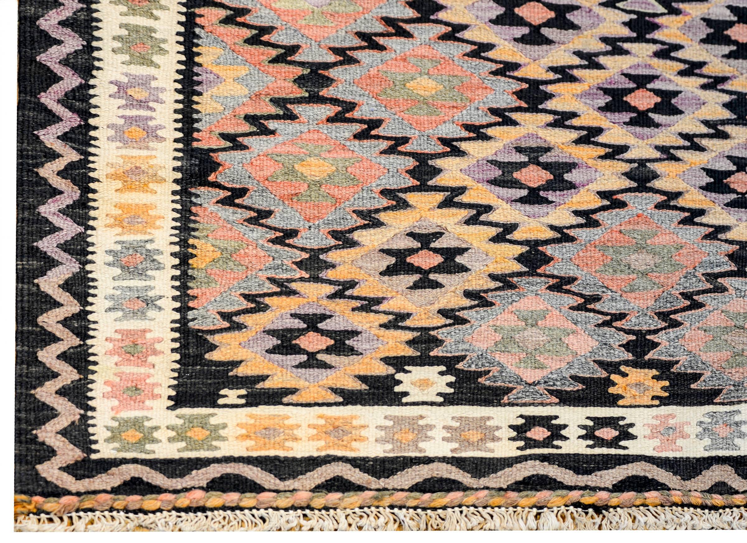 Amazing Mid-20th Century Qazvin Kilim Runner In Good Condition For Sale In Chicago, IL