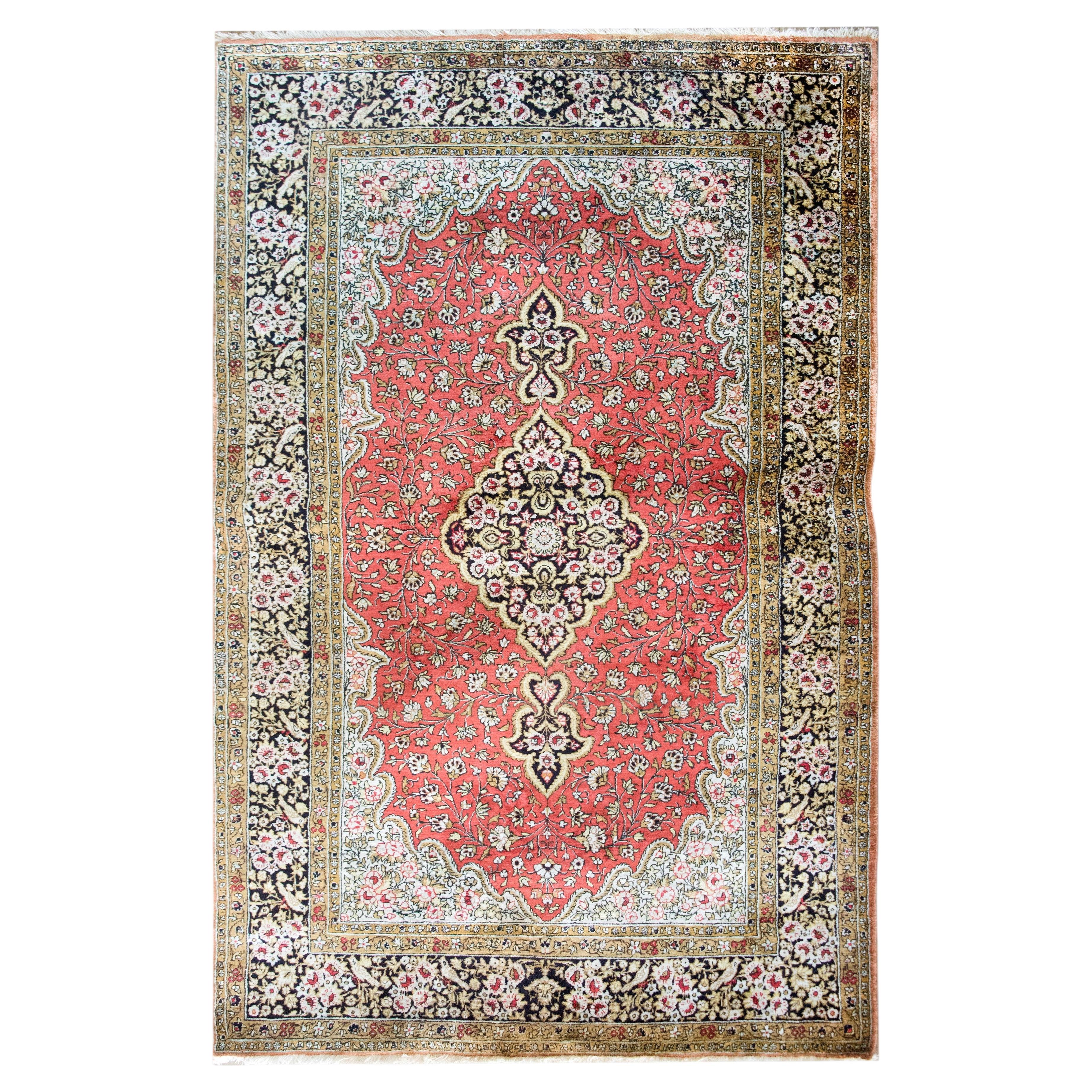 Mid 20th Century Persian Silk Qum Rug For Sale