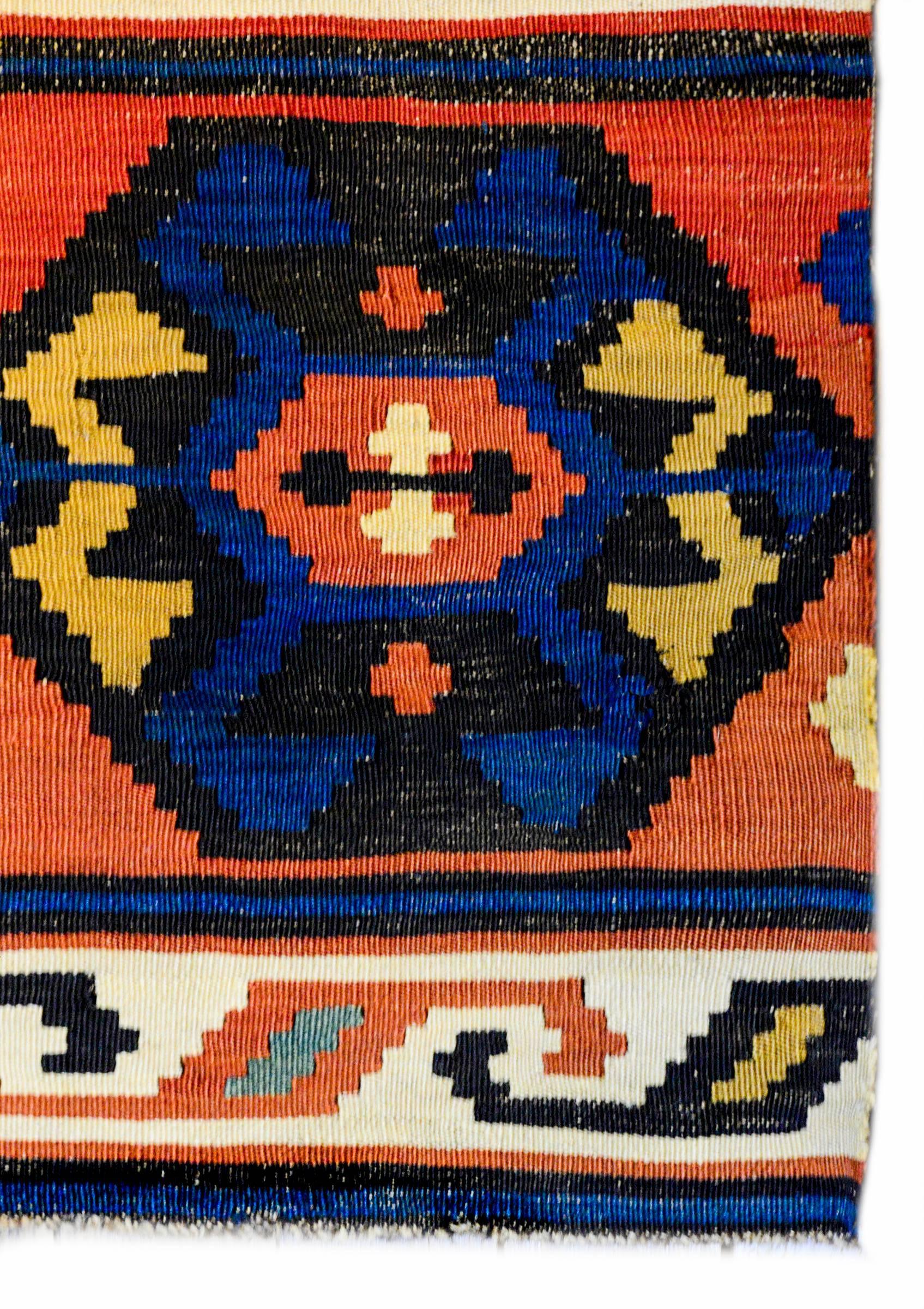 Vegetable Dyed Exciting Mid-20th Century Shriven Kilim Rug For Sale