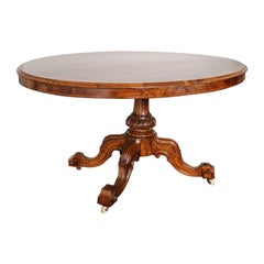 19th Century Edwardian Oval Center Table, Walnut and Burl Wood, Marquetry Inlay