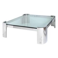 Polished Steel and Glass Square Cocktail Table, Pace Collection