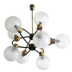 Mid-Century Modern Atomic-Orbital Chandelier, Antique Brass with Glass Globes