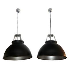 Pair of Industrial Style Metal Light Fixtures, Black and Silver, France, 1940s