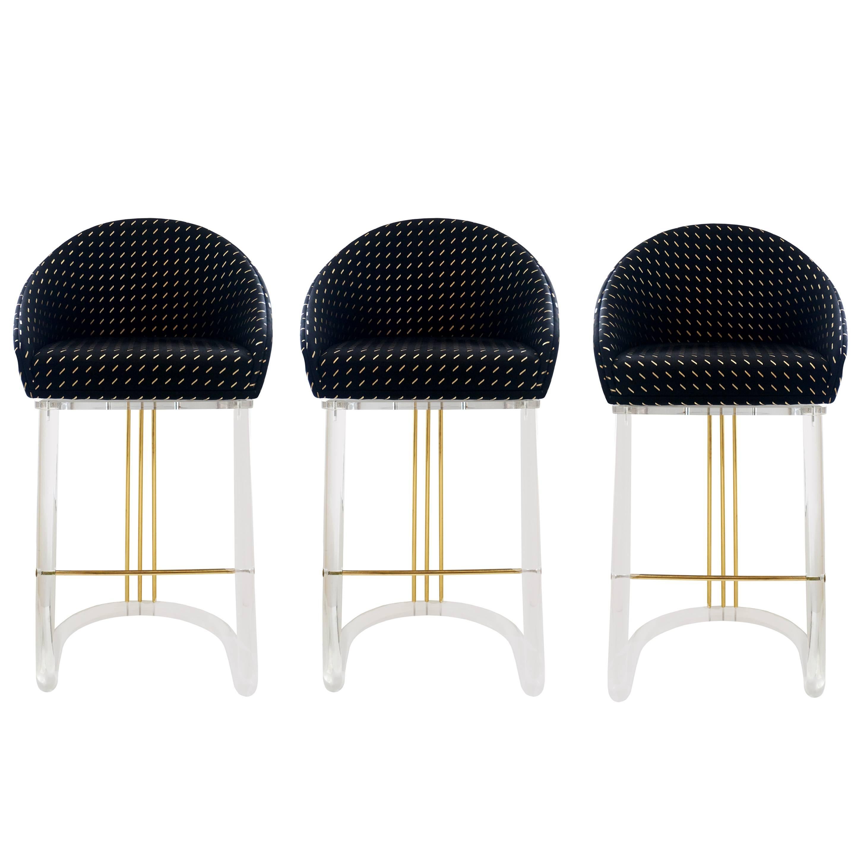 Set of Three Lucite Bar Stools with Memory-Swivel Seats by Lion in Frost