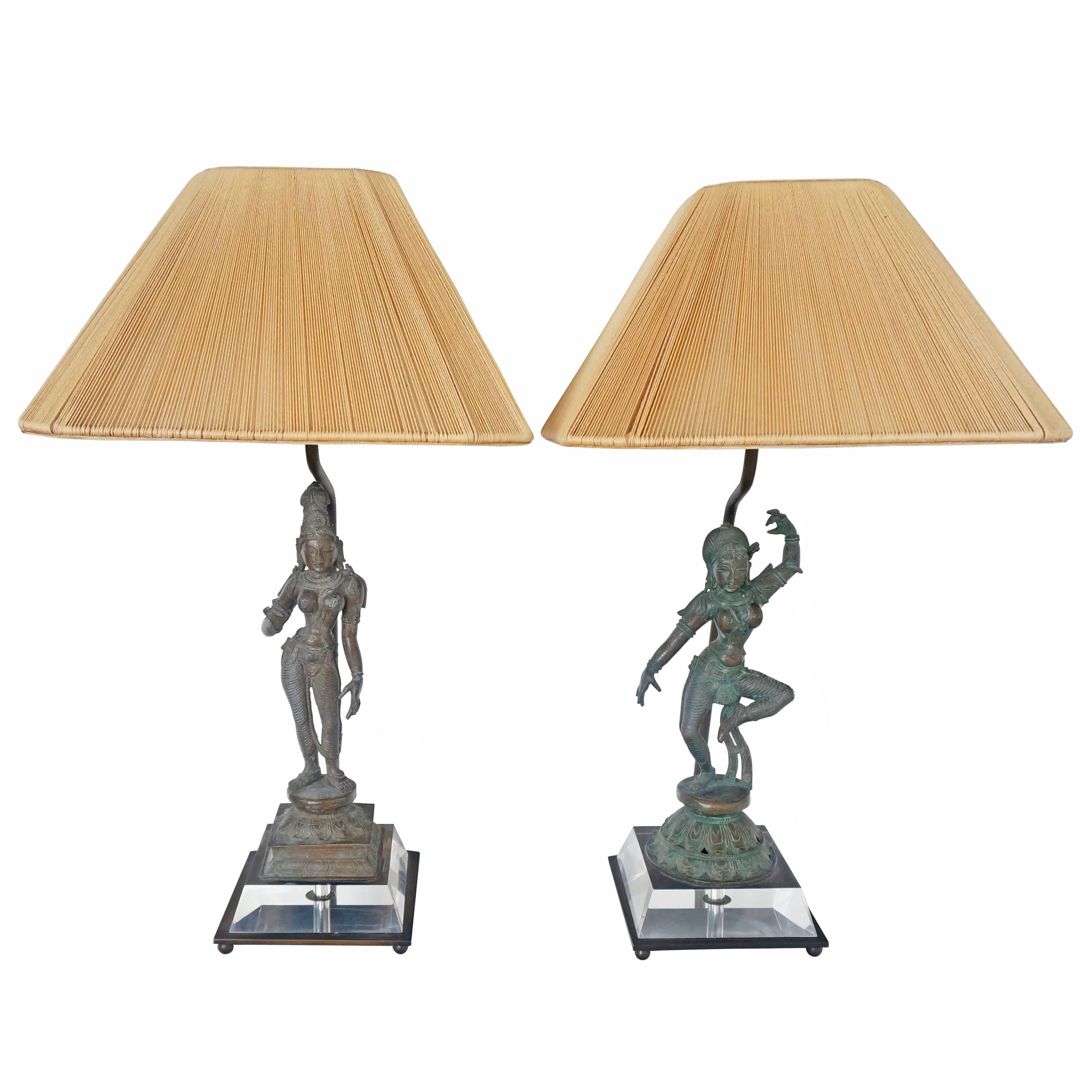 Pair of Table Lamps, Bronze Sculptures of the Hindu Goddess Uma 'or Parvati'