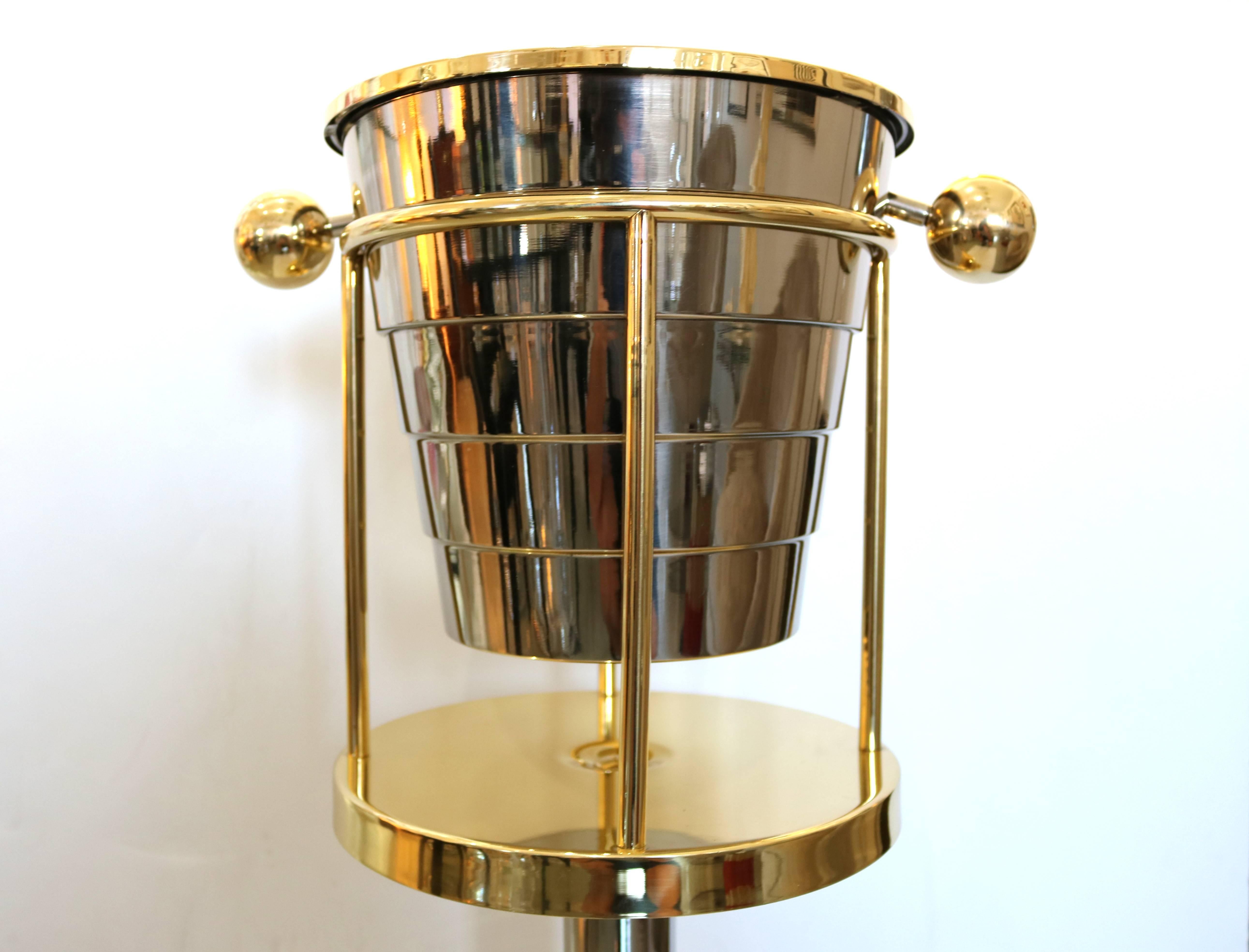 Art Deco Champagne Bucket with Stand, Brass and Silver, Towle, Larry Laslo