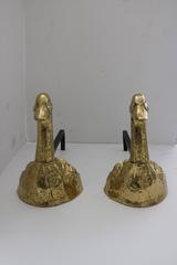 Set of Cast Brass Andirons in Mallard Duck Form