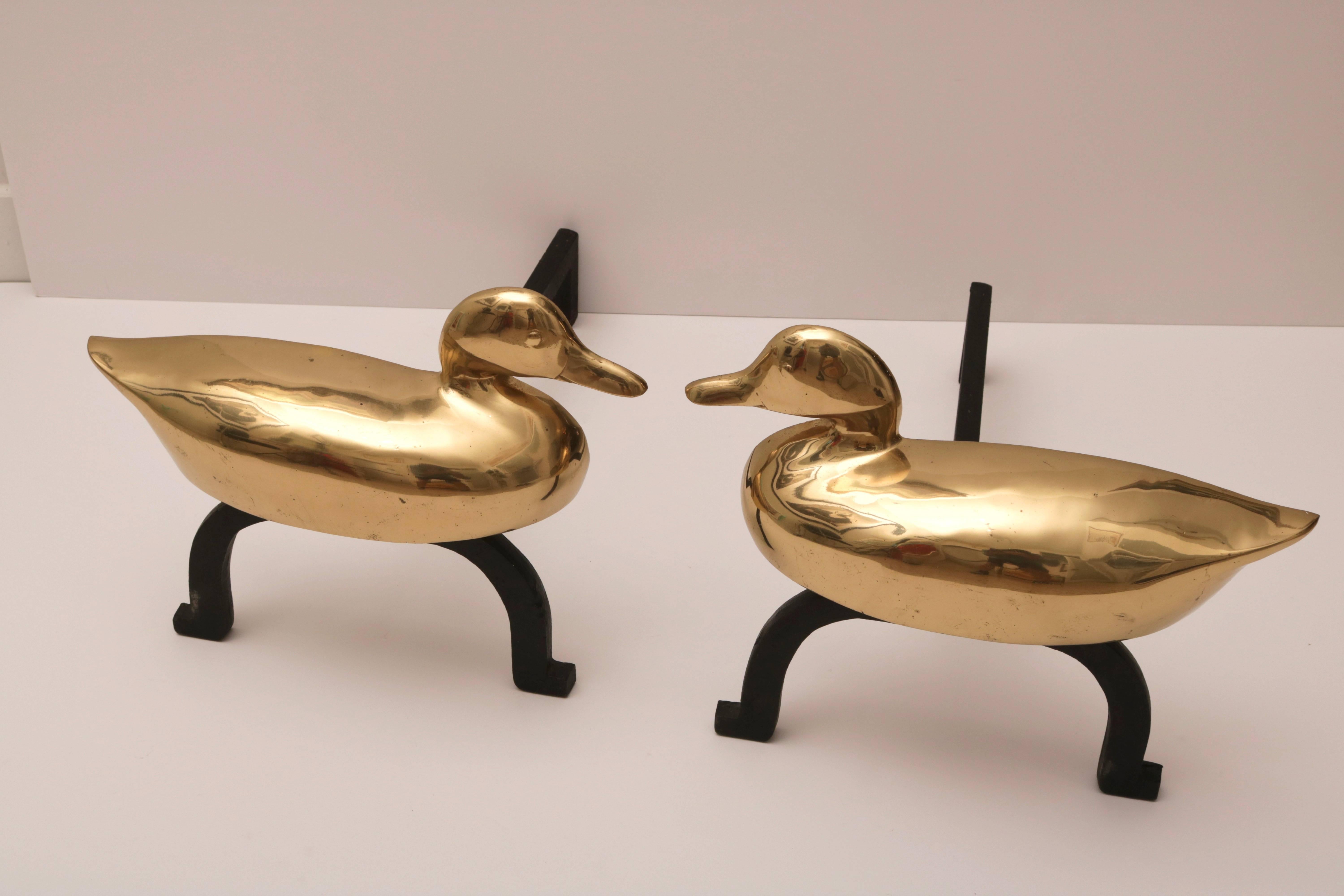 This set of Mallard form andirons date from the mid to late 20th century and will make the perfect addition to your fireplace and hearth. 

Note: They have been professionally polished.

Please feel free to contact us directly for a shipping