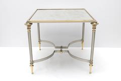 Maison Jansen Side Table in Brass, Satin Steel and Mirror