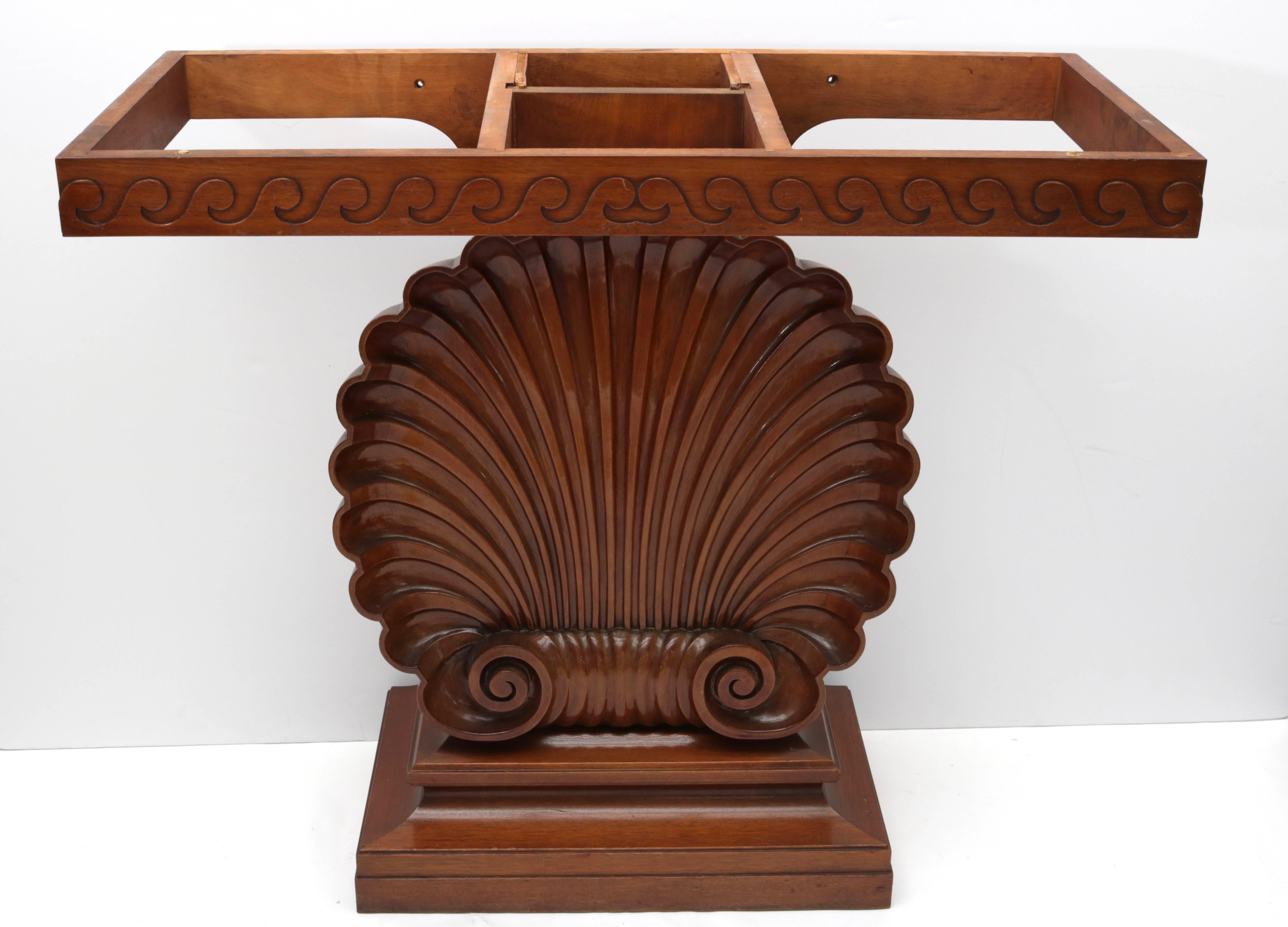 Marble Shell Motif Mahogany Console Table by Edward Wormley for Dunbar Furniture