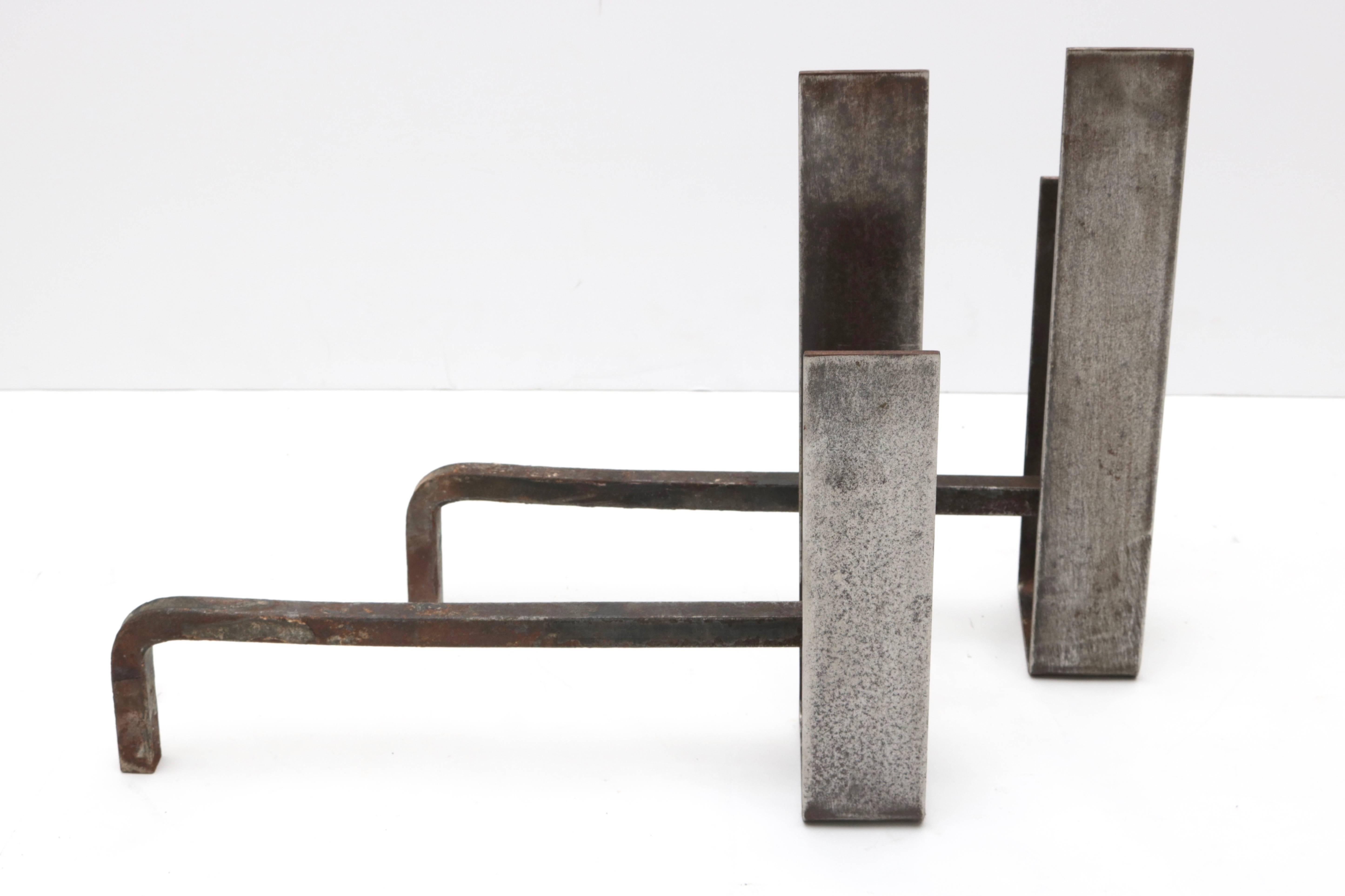 Set of Fire Place Andirons by Jacques Adnet, France, 1940s In Excellent Condition In West Palm Beach, FL