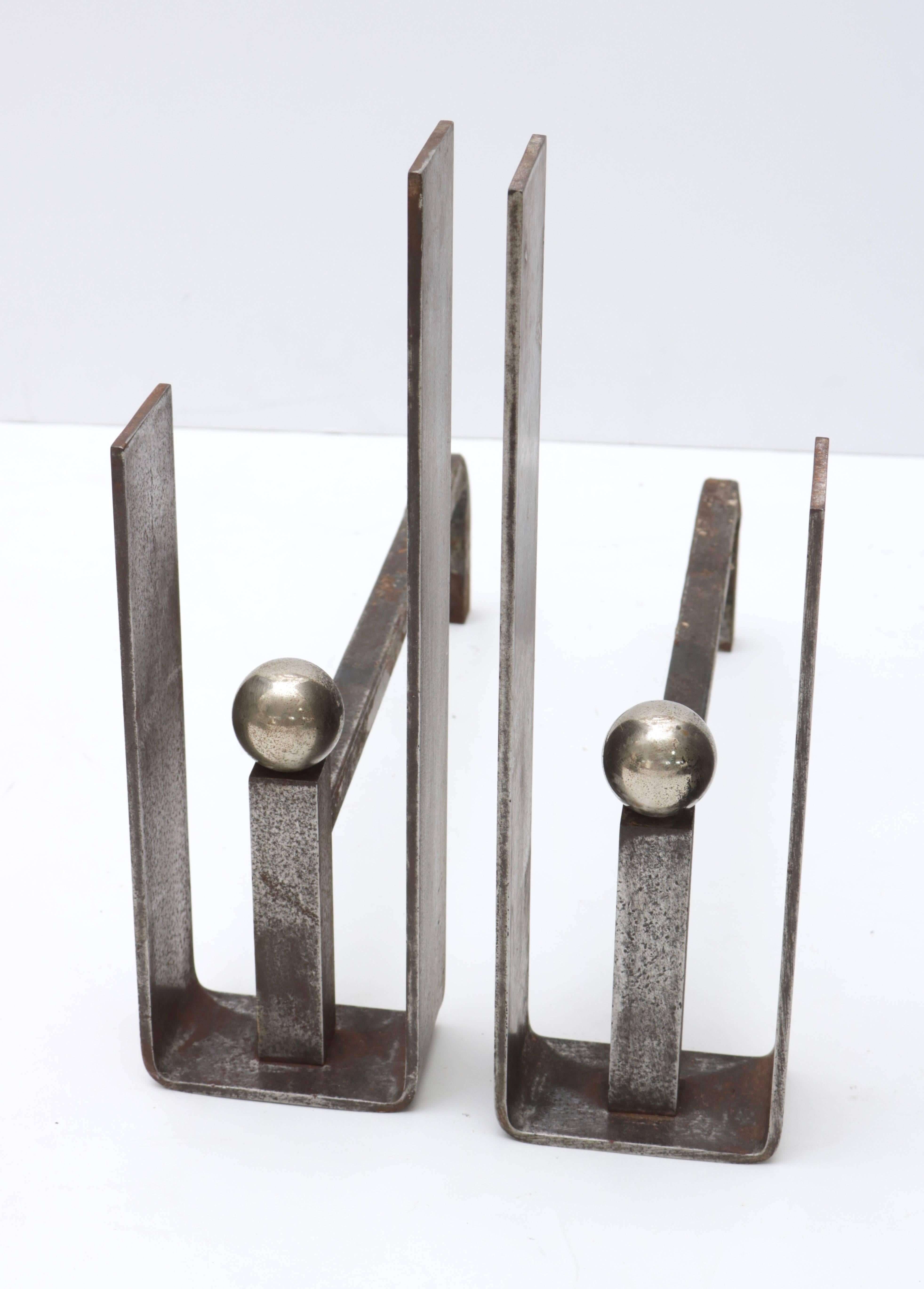 Art Deco Set of Fire Place Andirons by Jacques Adnet, France, 1940s