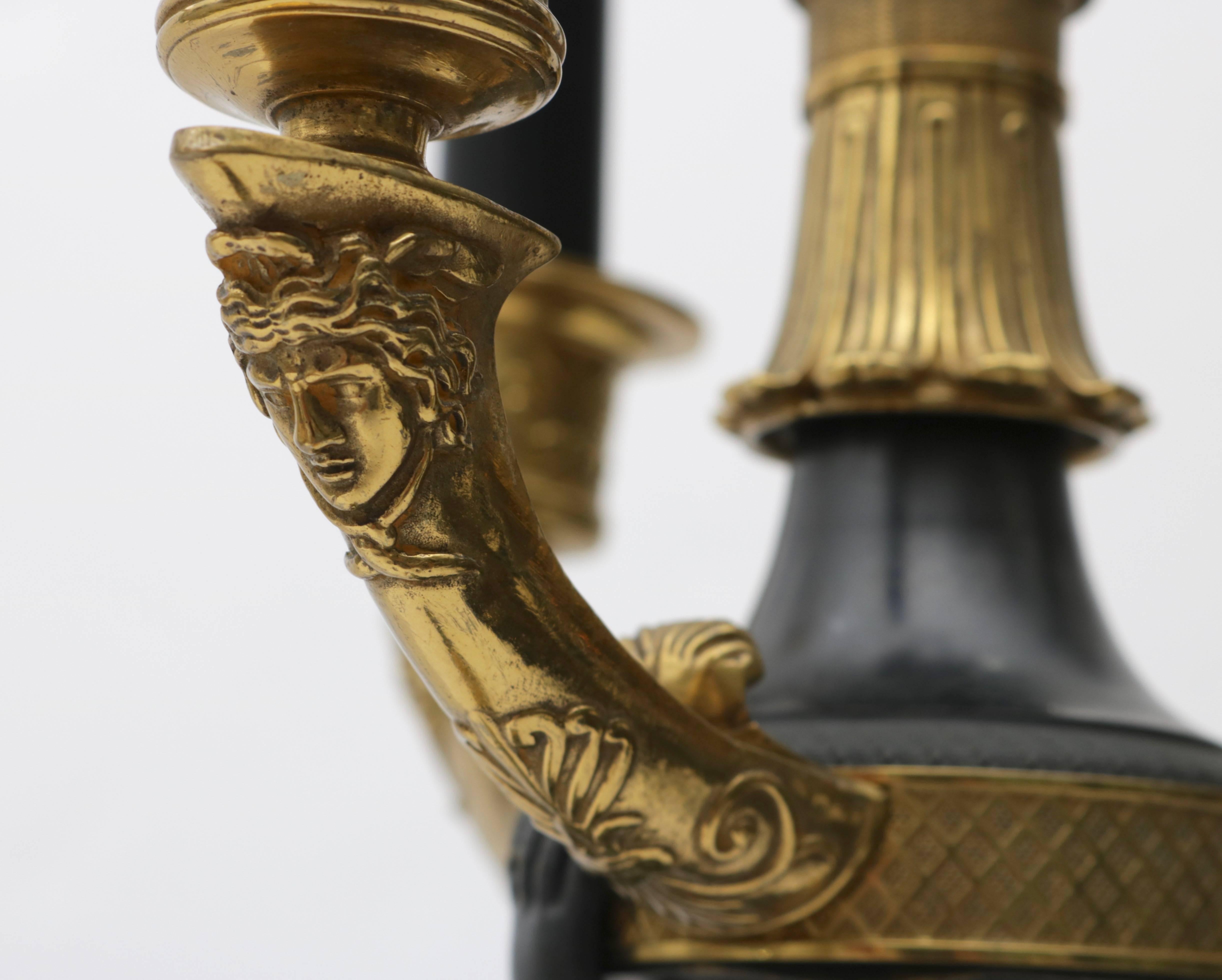 Brass 19th Century French Empire Candelabra Table Lamp