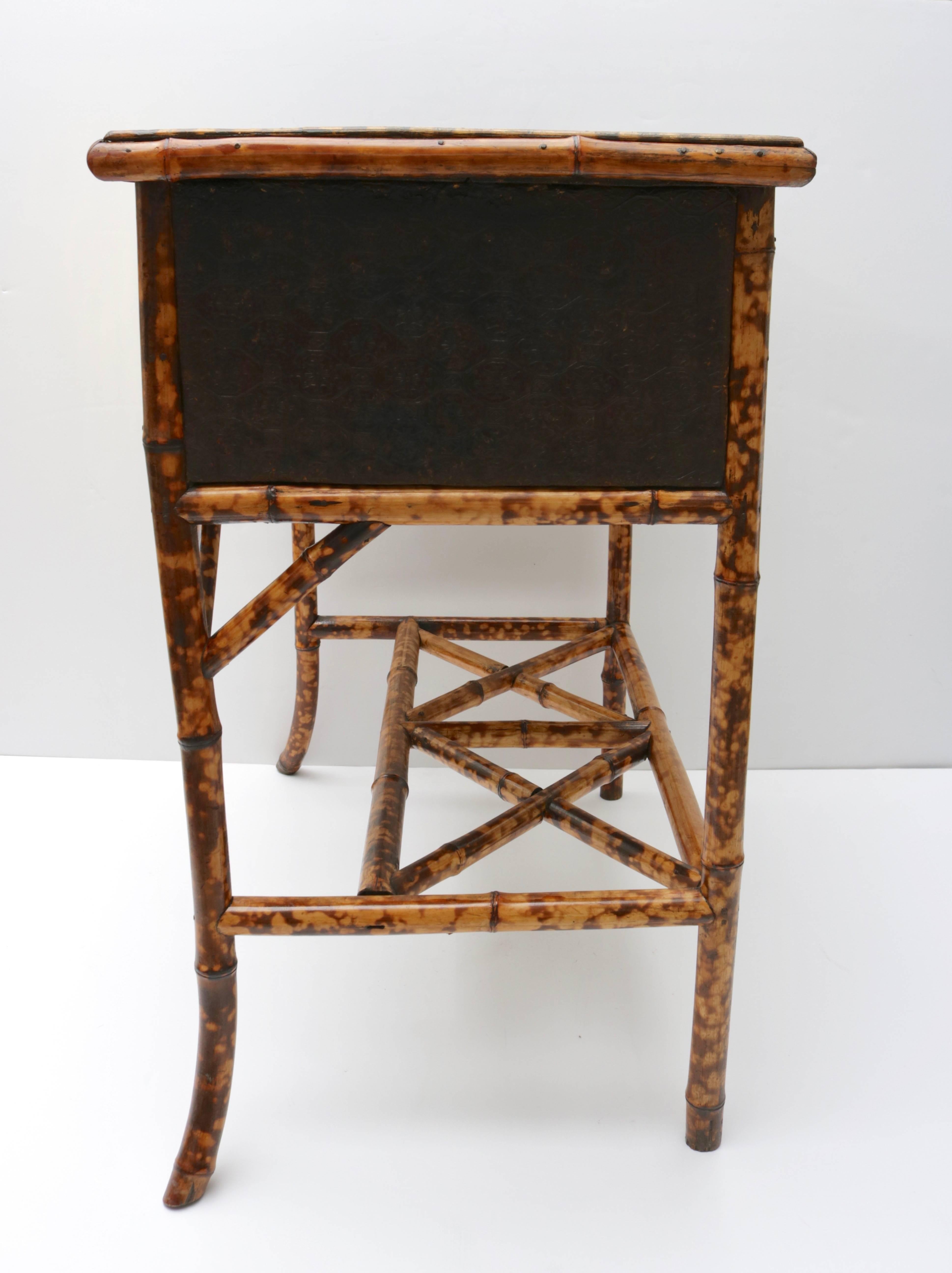 19th Century English Tortoise Bamboo, Lacquer and Leather Desk 3