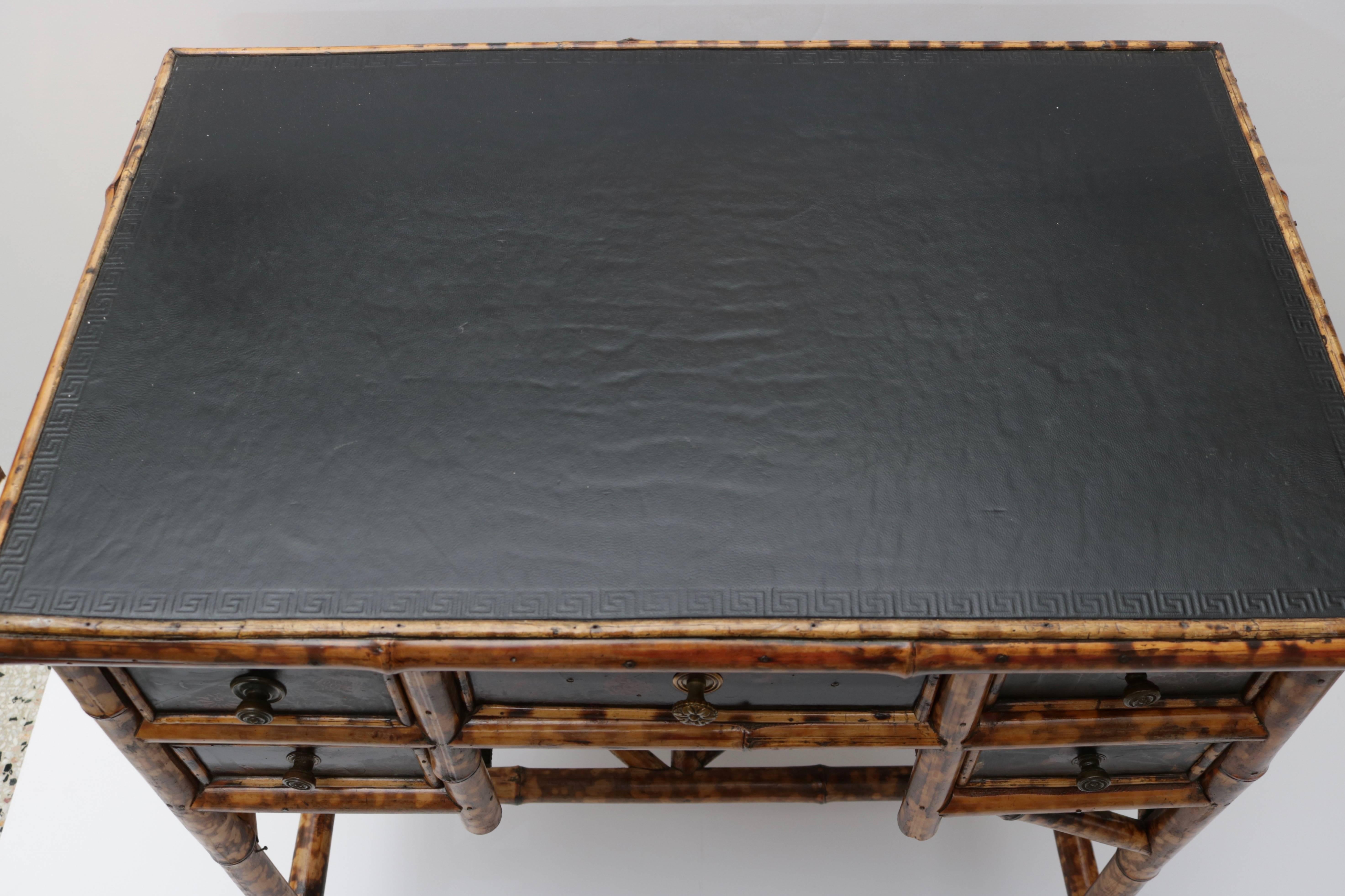 19th Century English Tortoise Bamboo, Lacquer and Leather Desk 1