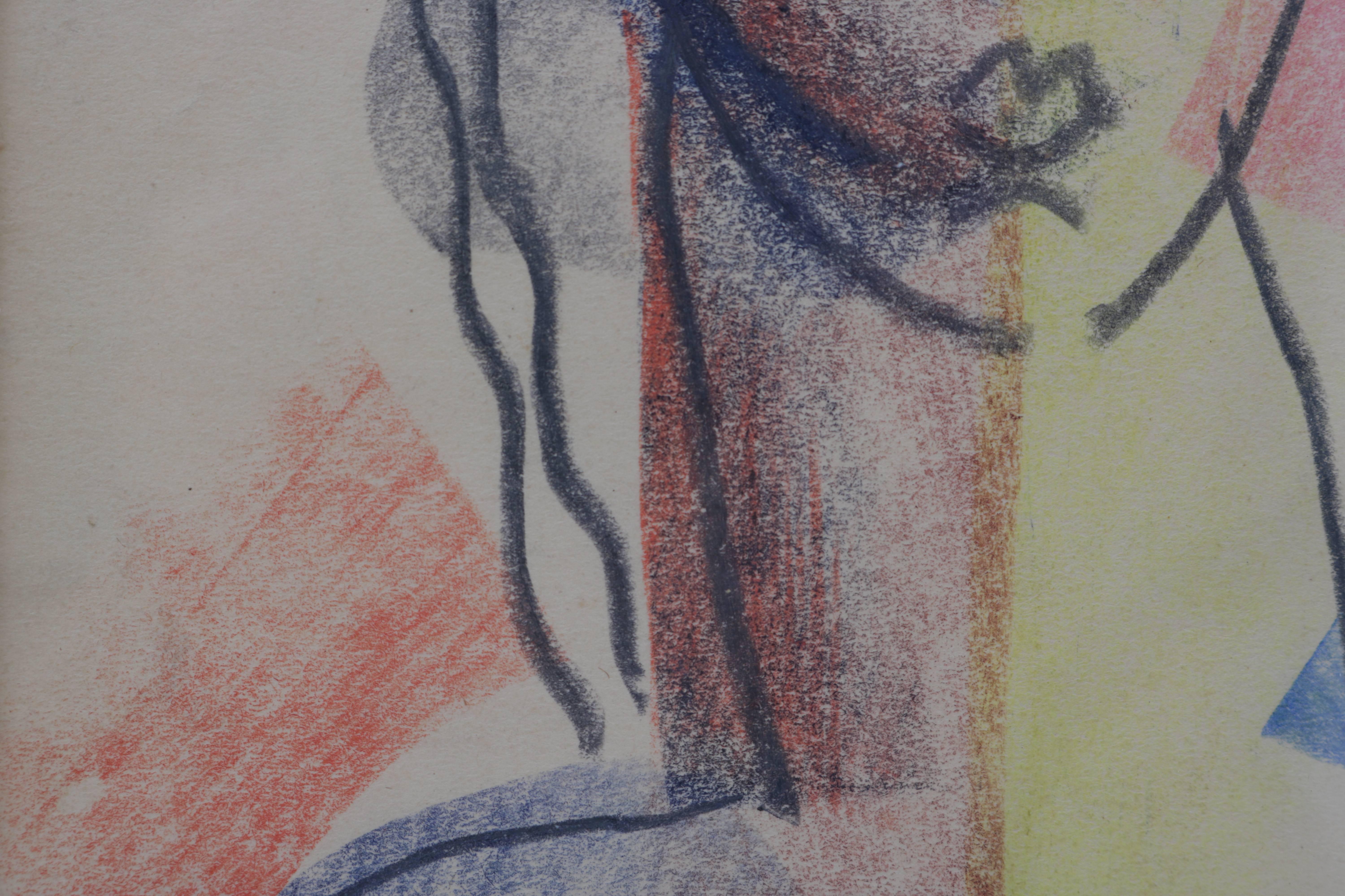Mid-Century Modern Donald Deskey Drawing, Nude Female, Charcoal, Pastel, Colored Pencil, circa 1926