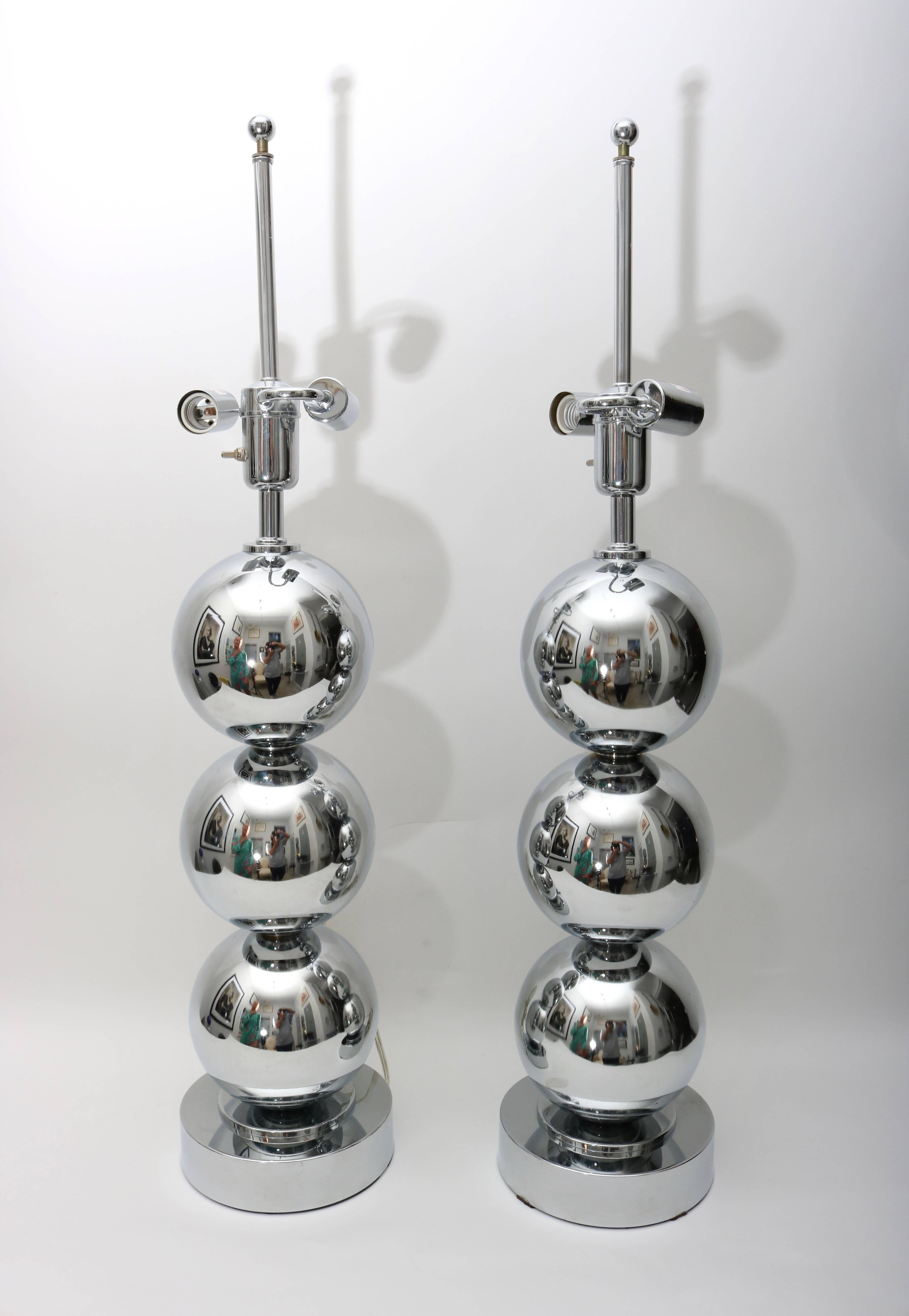 American Pair of Gaetono Sciolari Style Polished Chrome Table Lamps