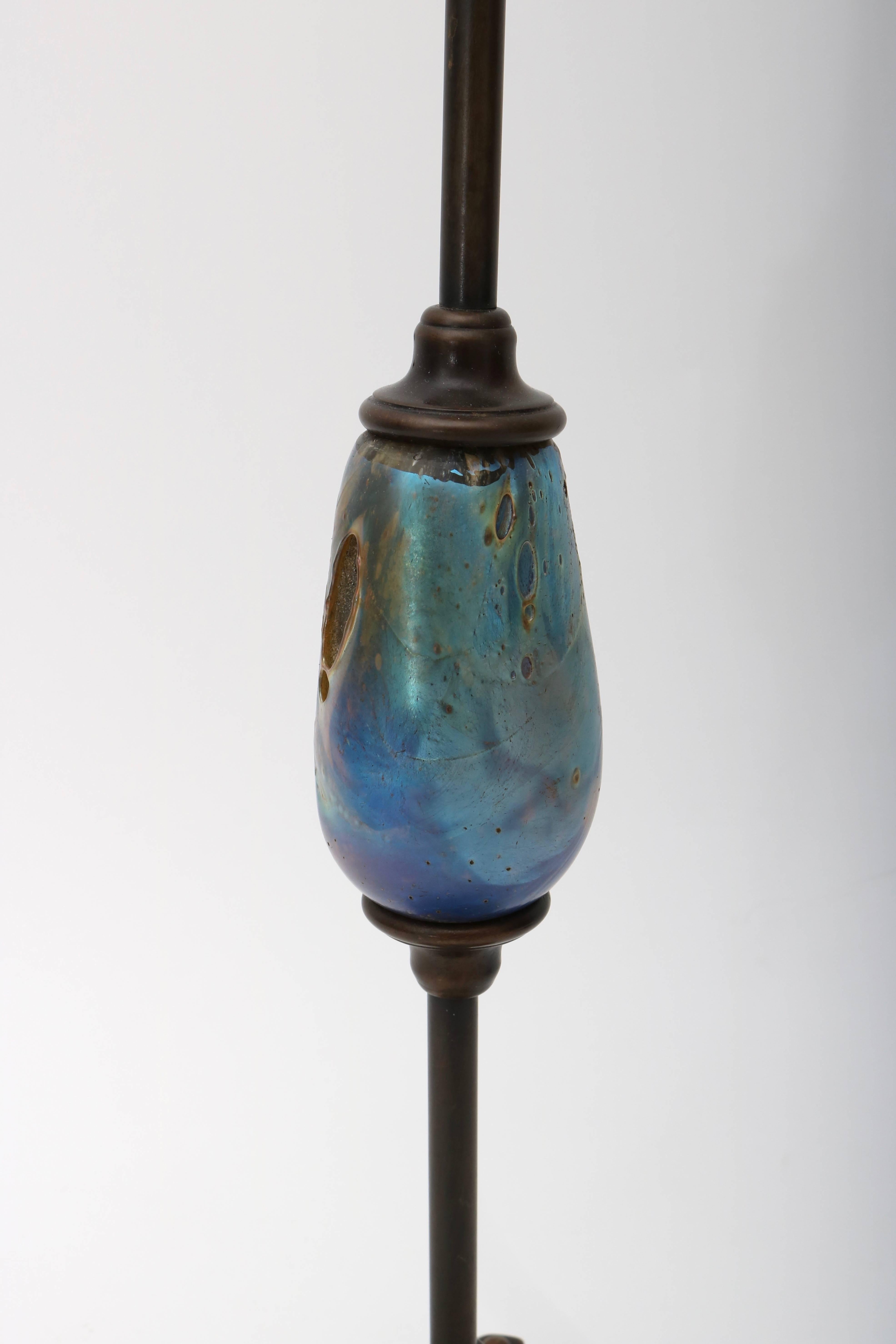 American Pair of Candlesticks, Louis C. Tiffany Furnaces Inc, Bronze and Favrile Glass For Sale
