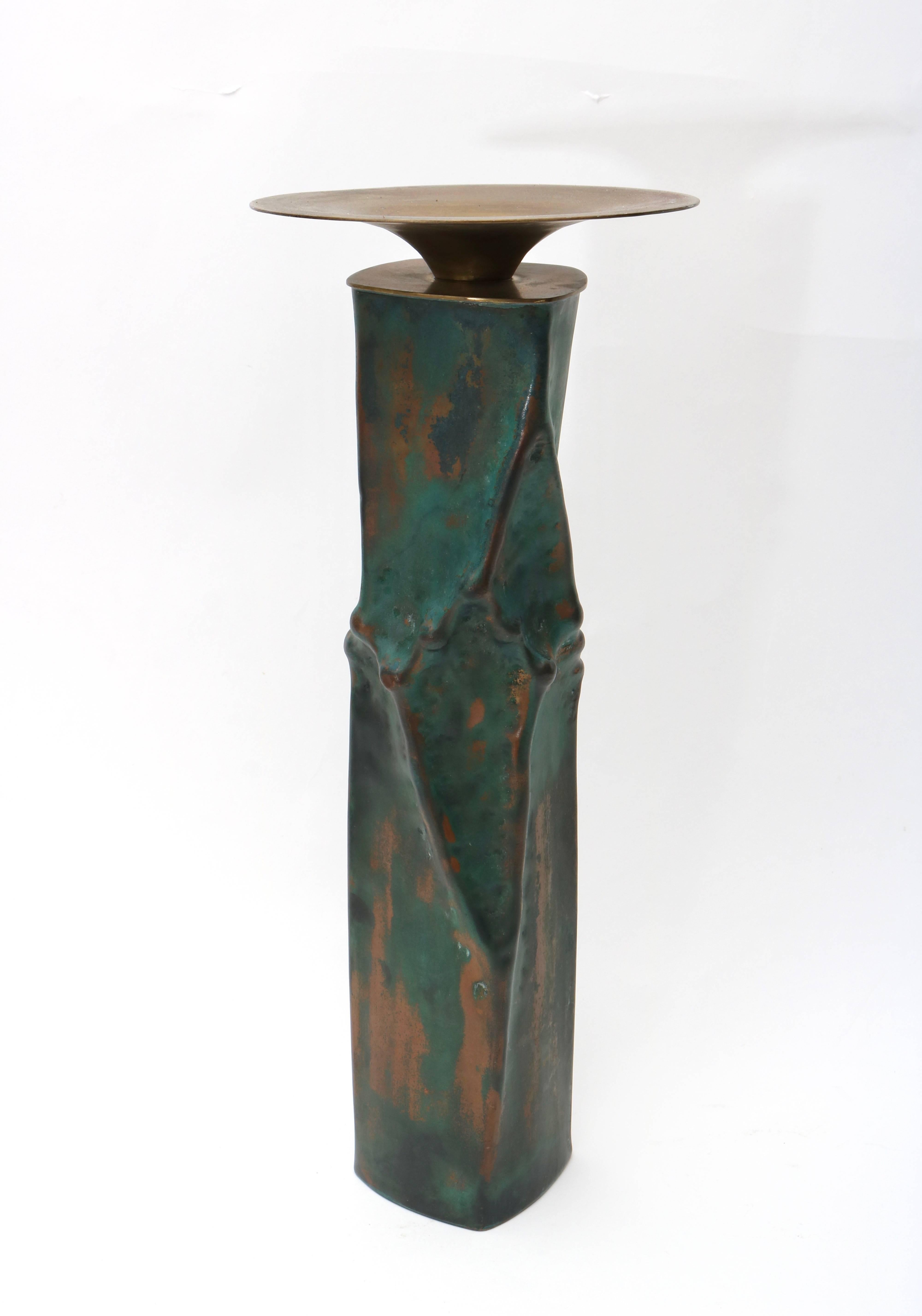 20th Century Set of Three Brutalist Candleholders in Oxodized Copper and Brass