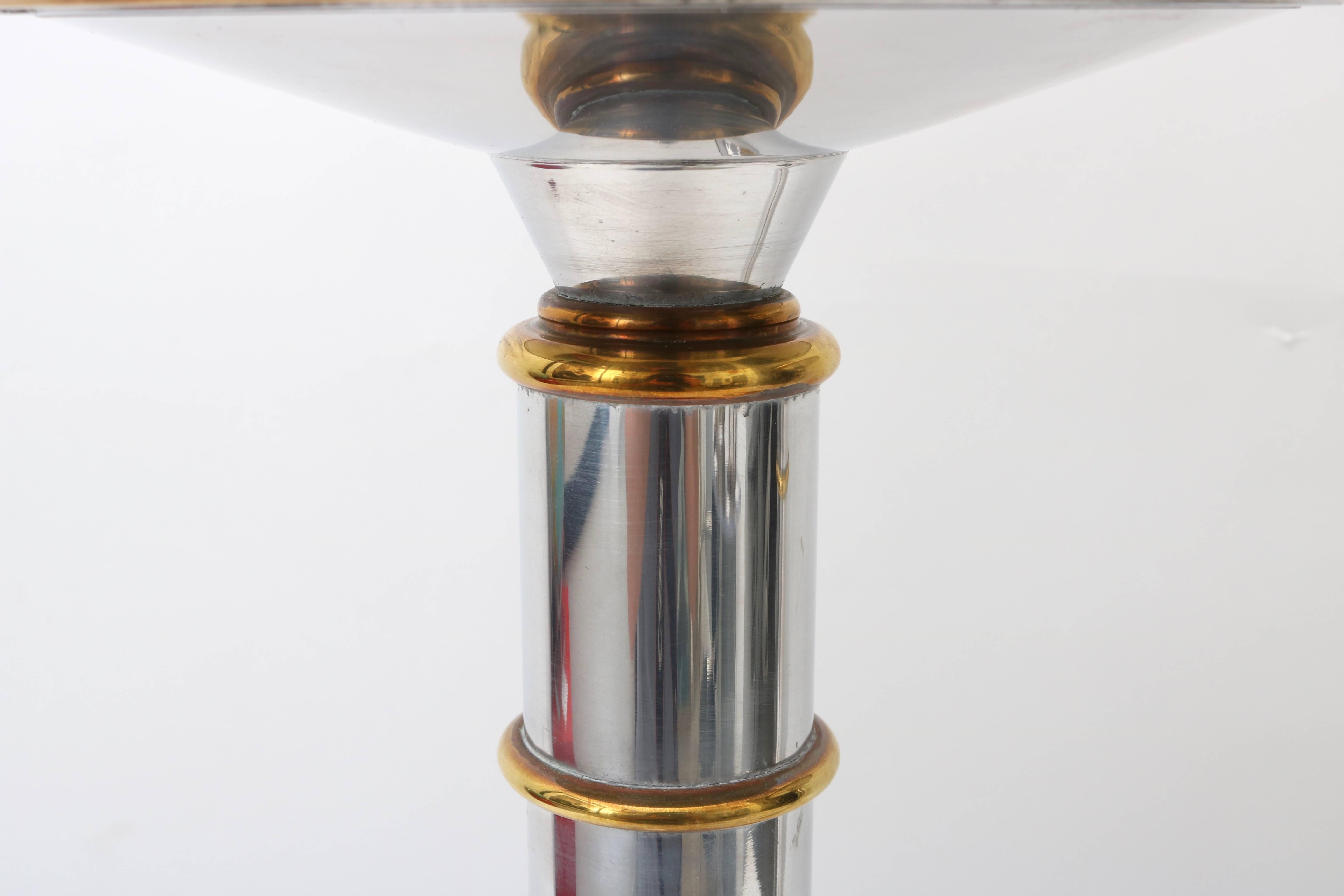 20th Century Pair of Polished Aluminium and Brass Candlesticks