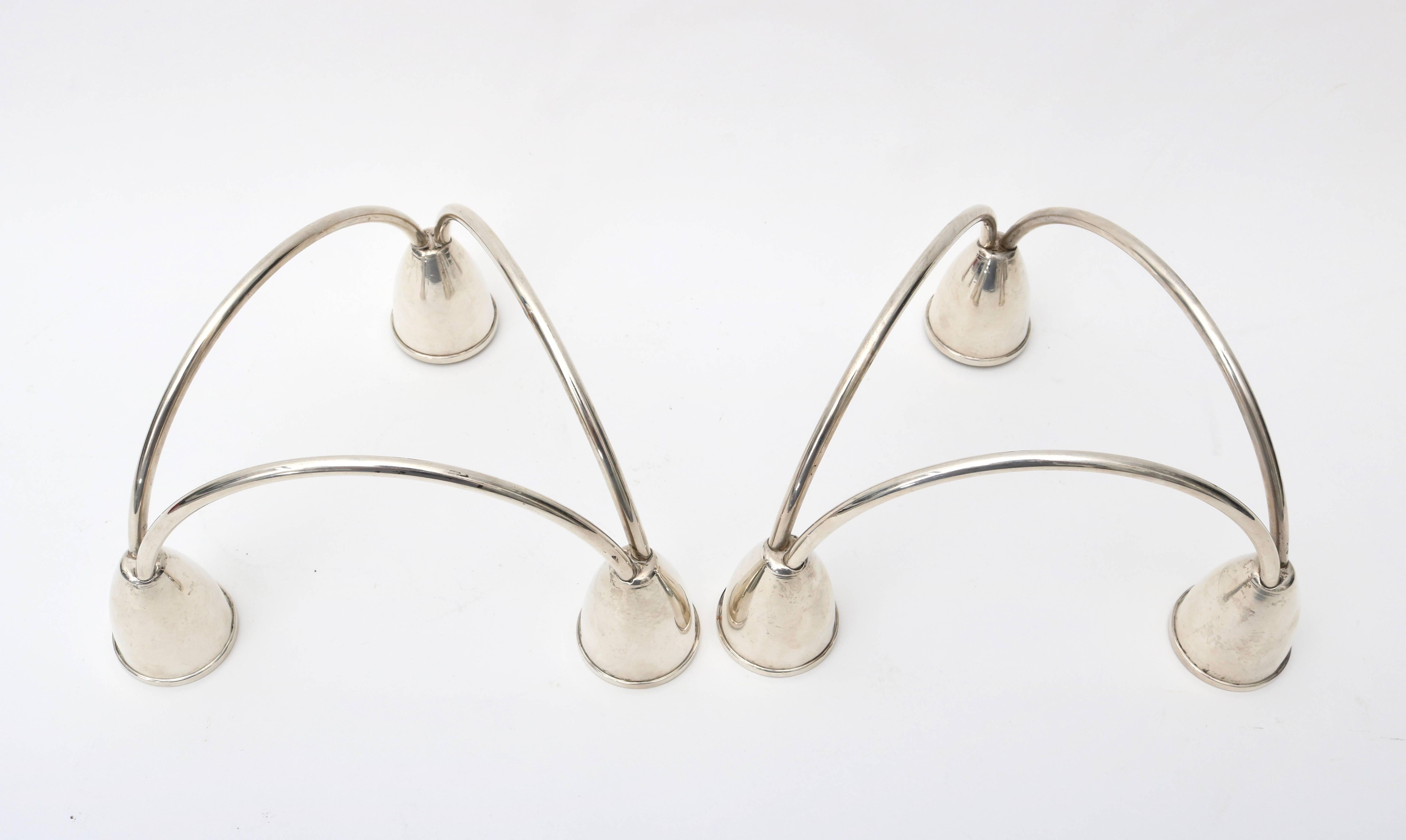 American Set of Two Sterling Silver Candleholders by Maurice Duchin