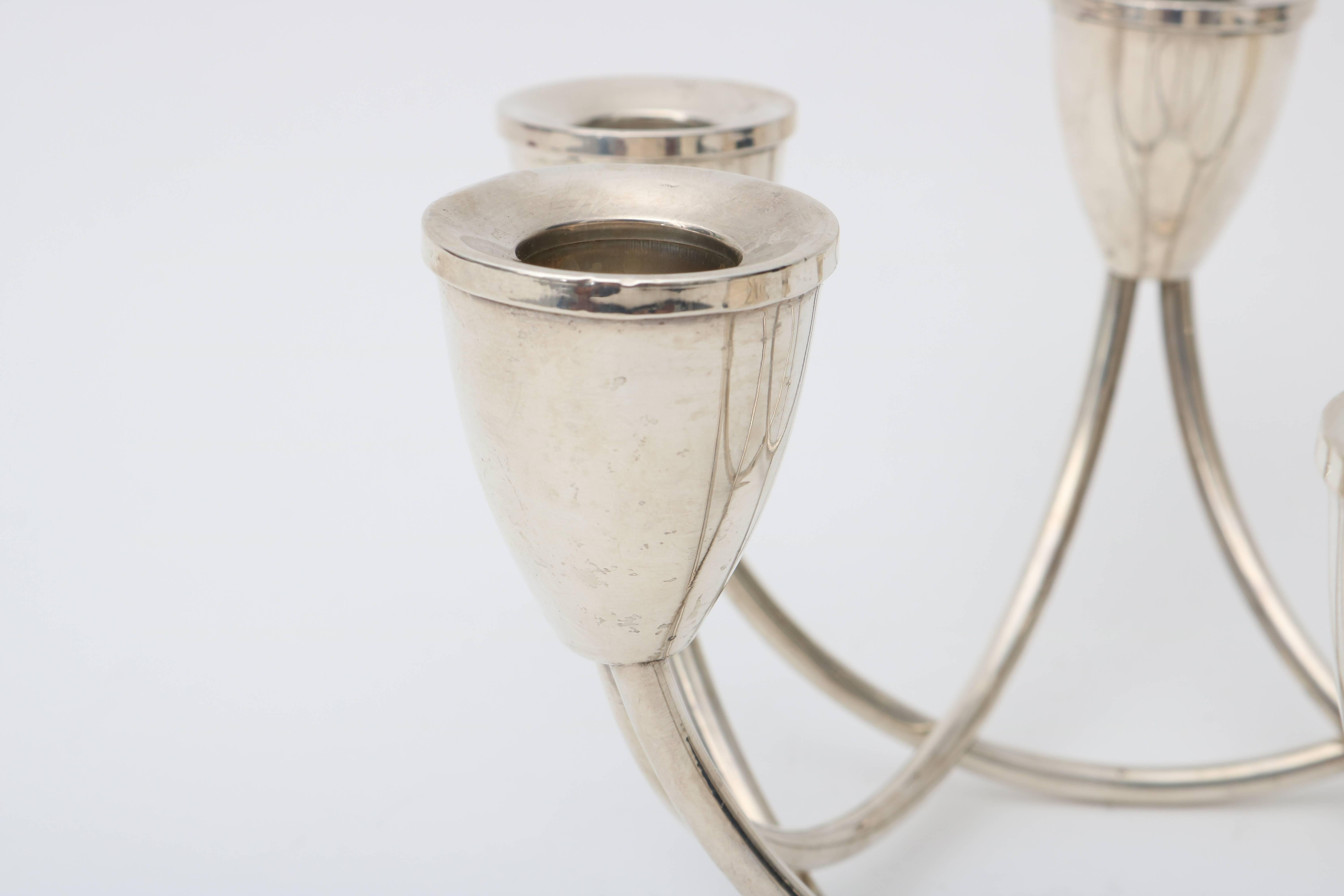 Modern Set of Two Sterling Silver Candleholders by Maurice Duchin