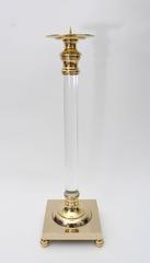 Set of Three Polished Brass and Lucite Candlesticks