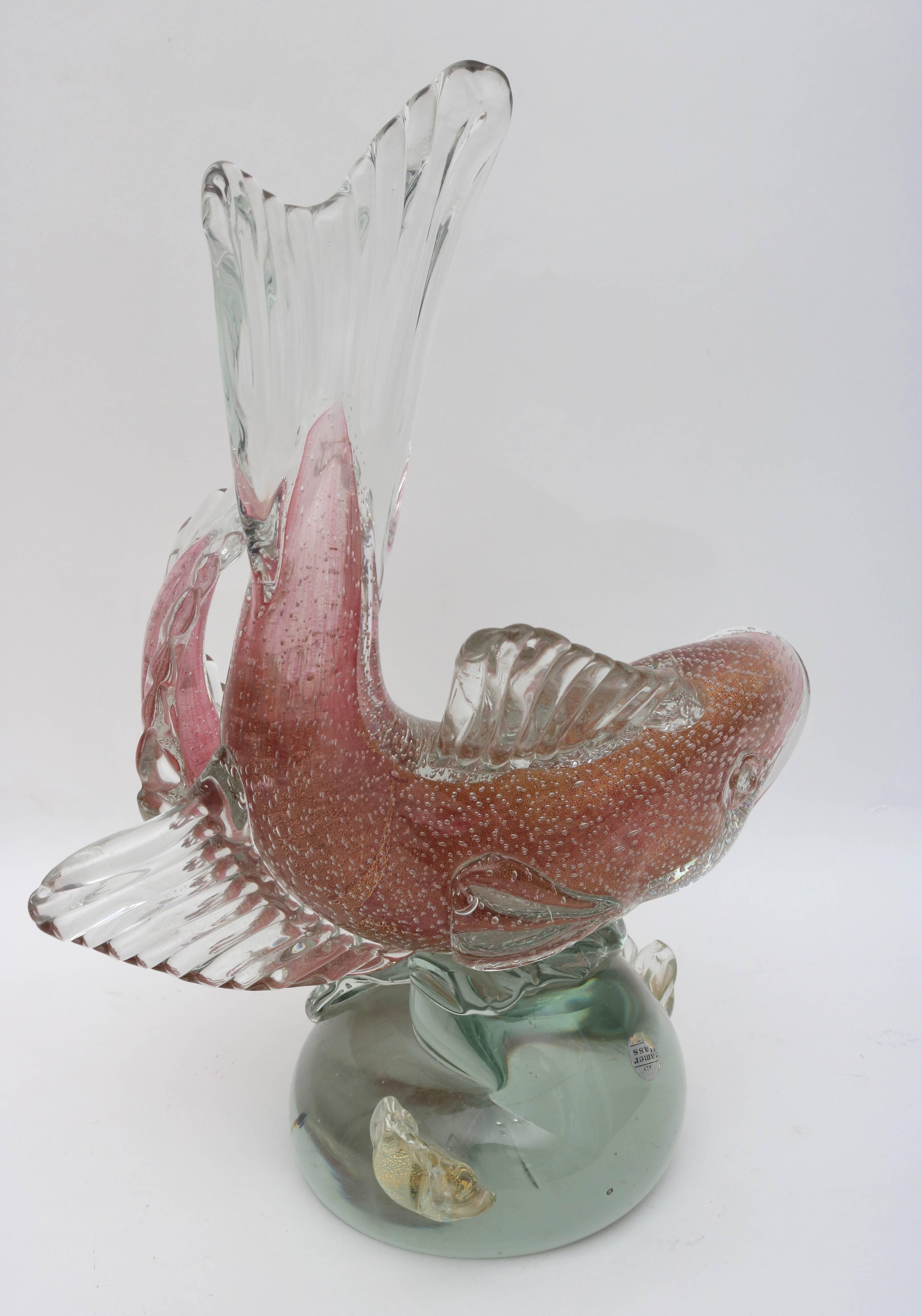 20th Century Barovier et Toso Murano Glass Double Fish Form Sculpture