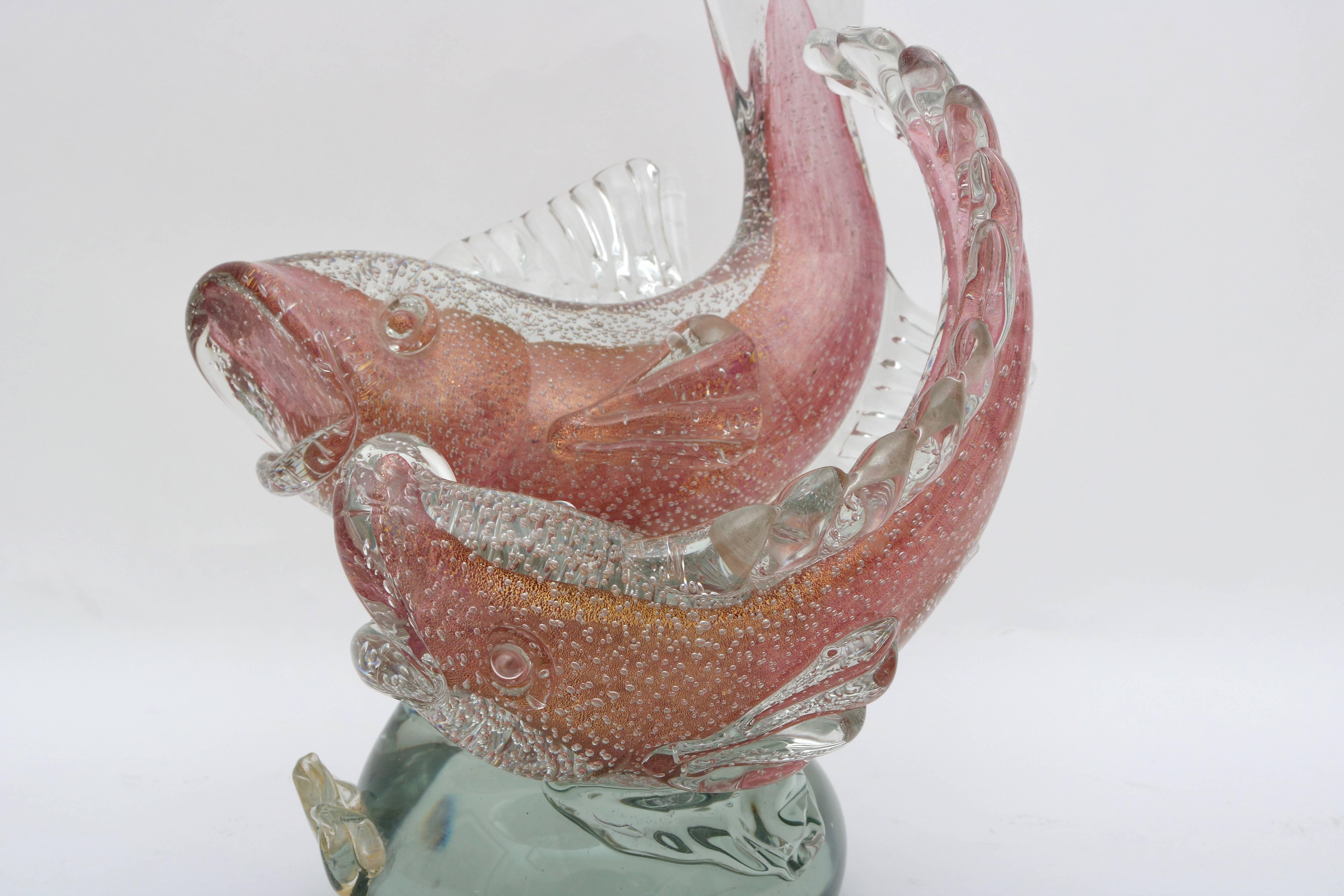 Mid-Century Modern Barovier et Toso Murano Glass Double Fish Form Sculpture