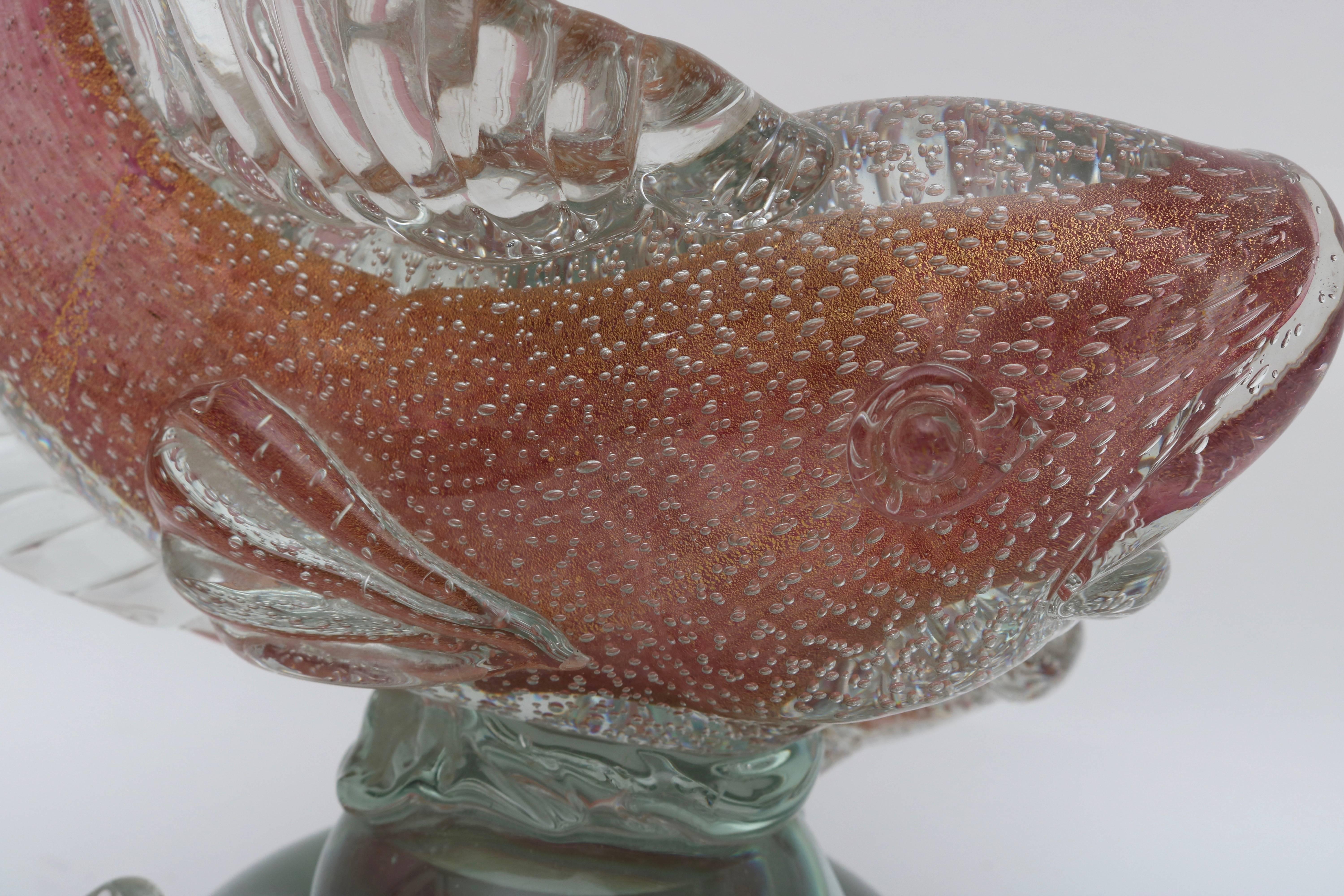 Barovier et Toso Murano Glass Double Fish Form Sculpture In Excellent Condition In West Palm Beach, FL