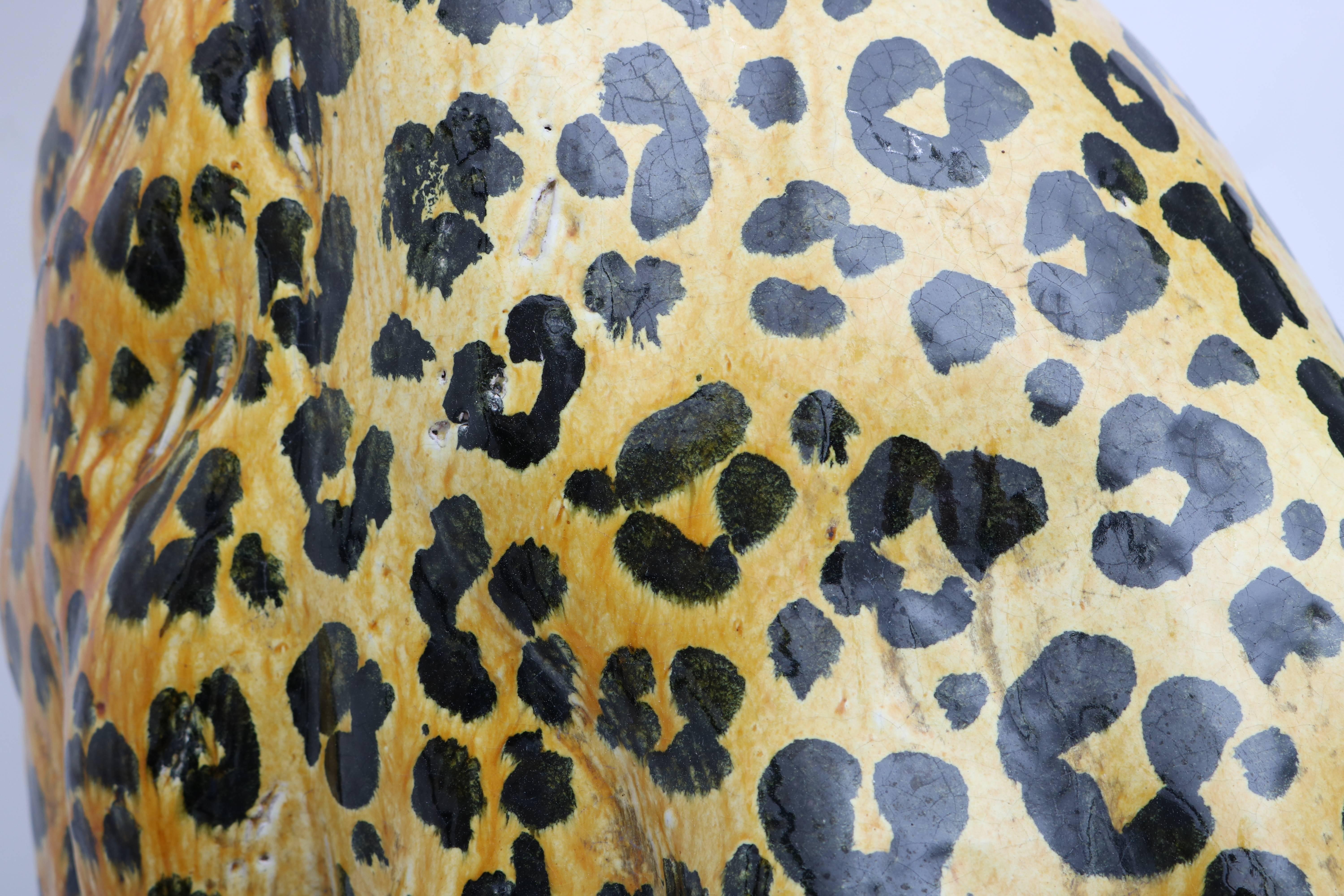 20th Century Italian Glazed Terracotta Life-Size Leopard Figure