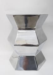 Pair of Artisan Hexagonal Aluminum Side Tables, Garden Stools
