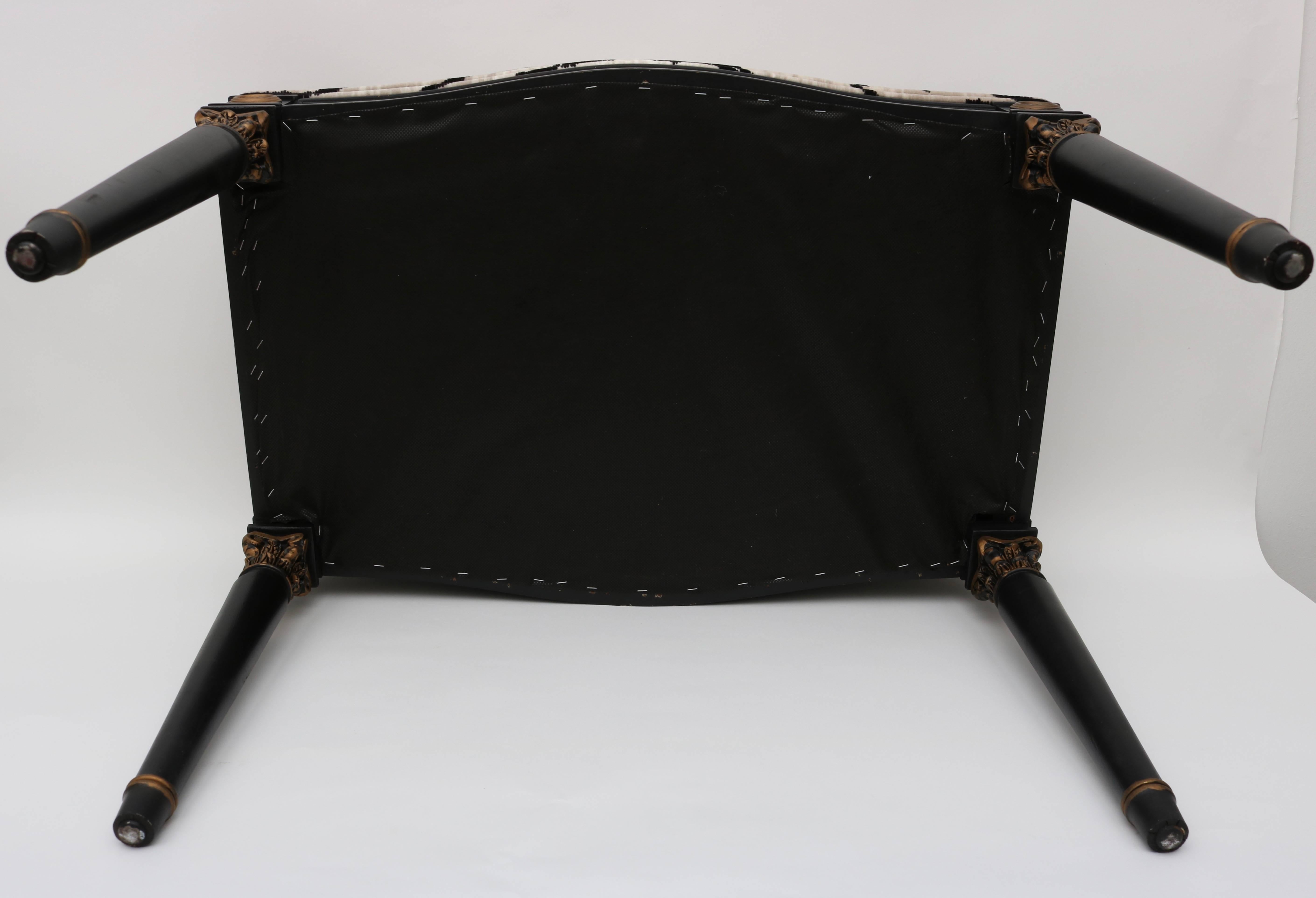 Louis XVI Style Bench in Black and Gold with Tiger Motif Fabric 3