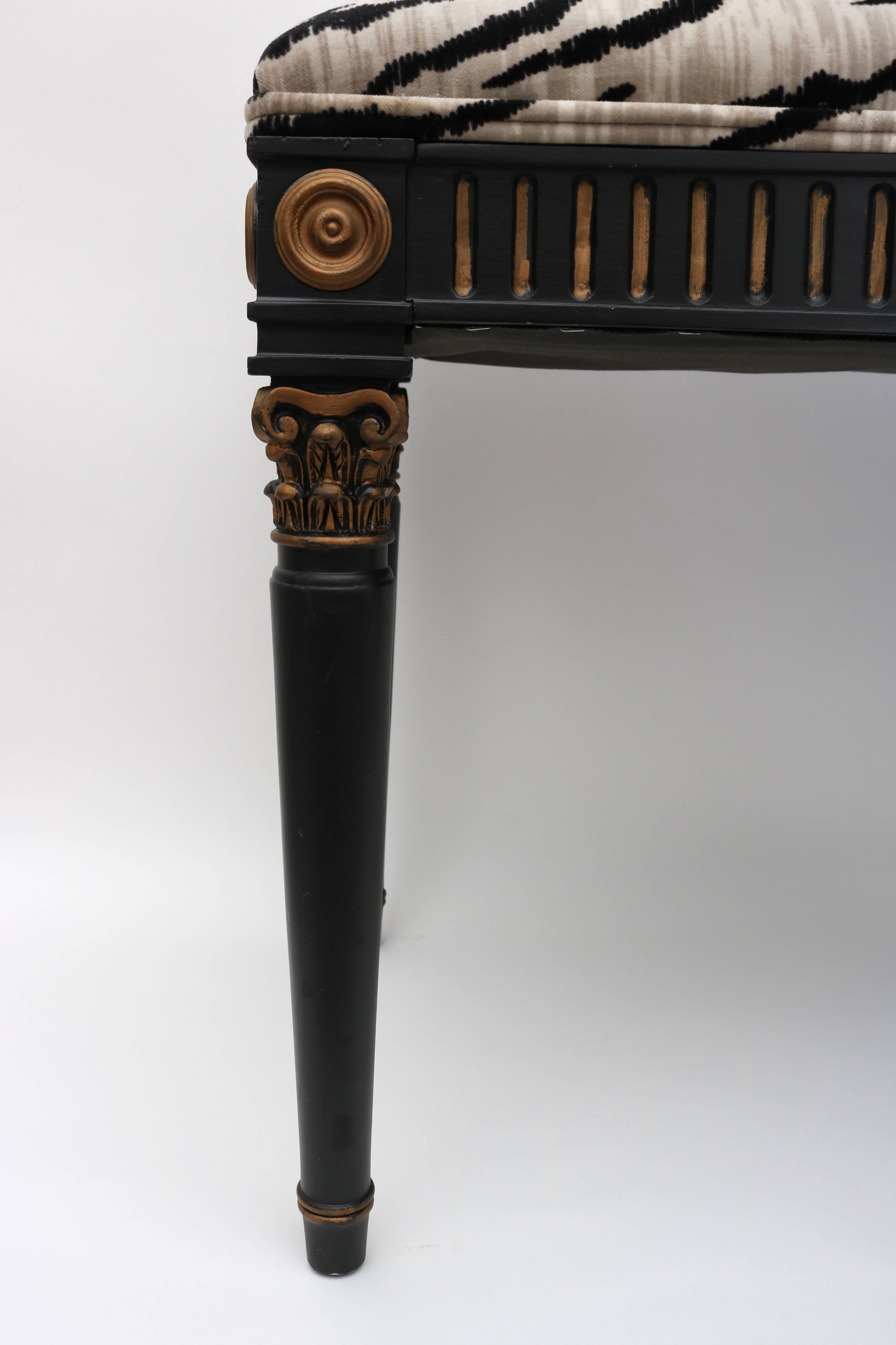 Louis XVI Style Bench in Black and Gold with Tiger Motif Fabric 2