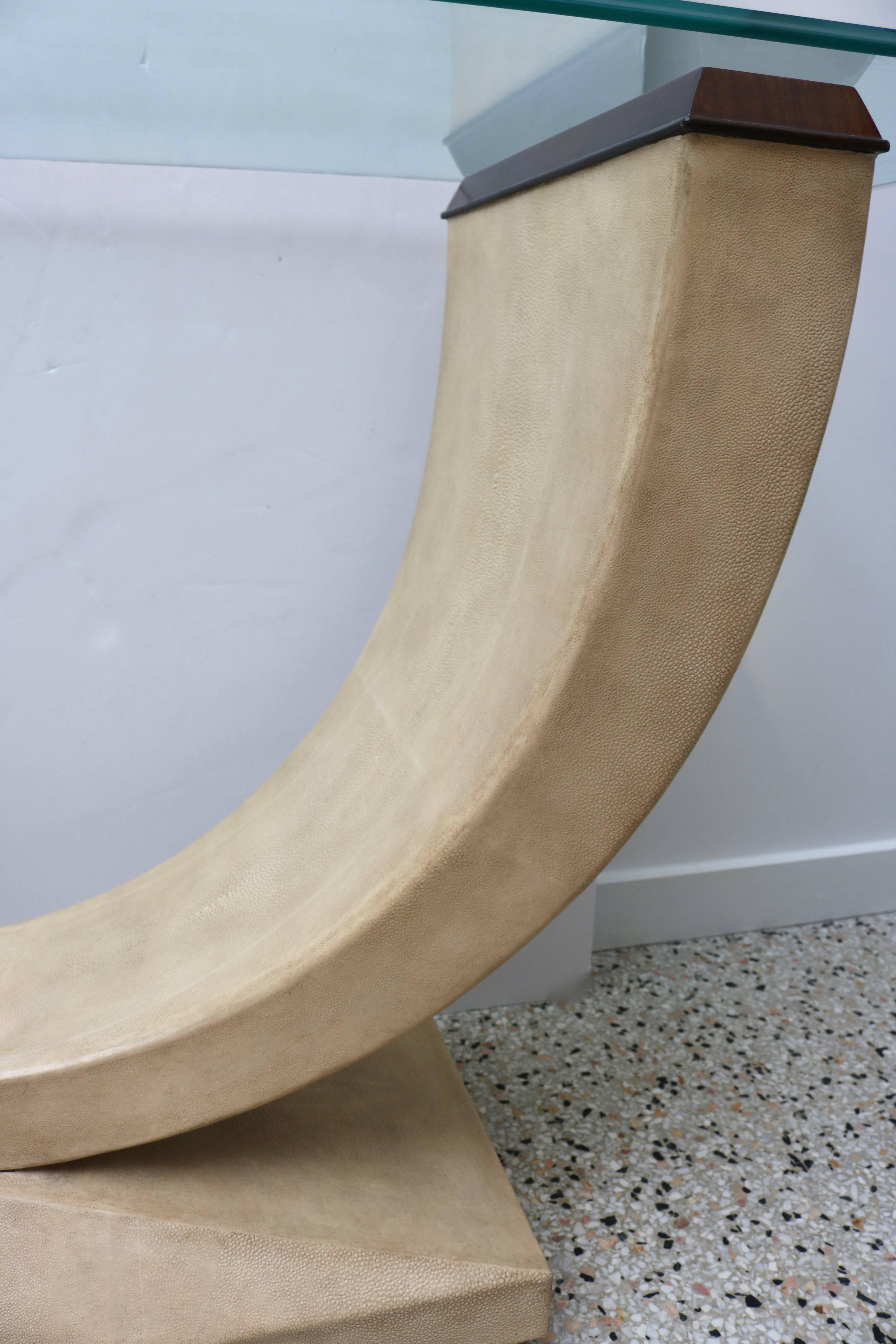 Art Deco Style Console Table in Shagreen, Zebra Wood and Glass Top In Good Condition In West Palm Beach, FL