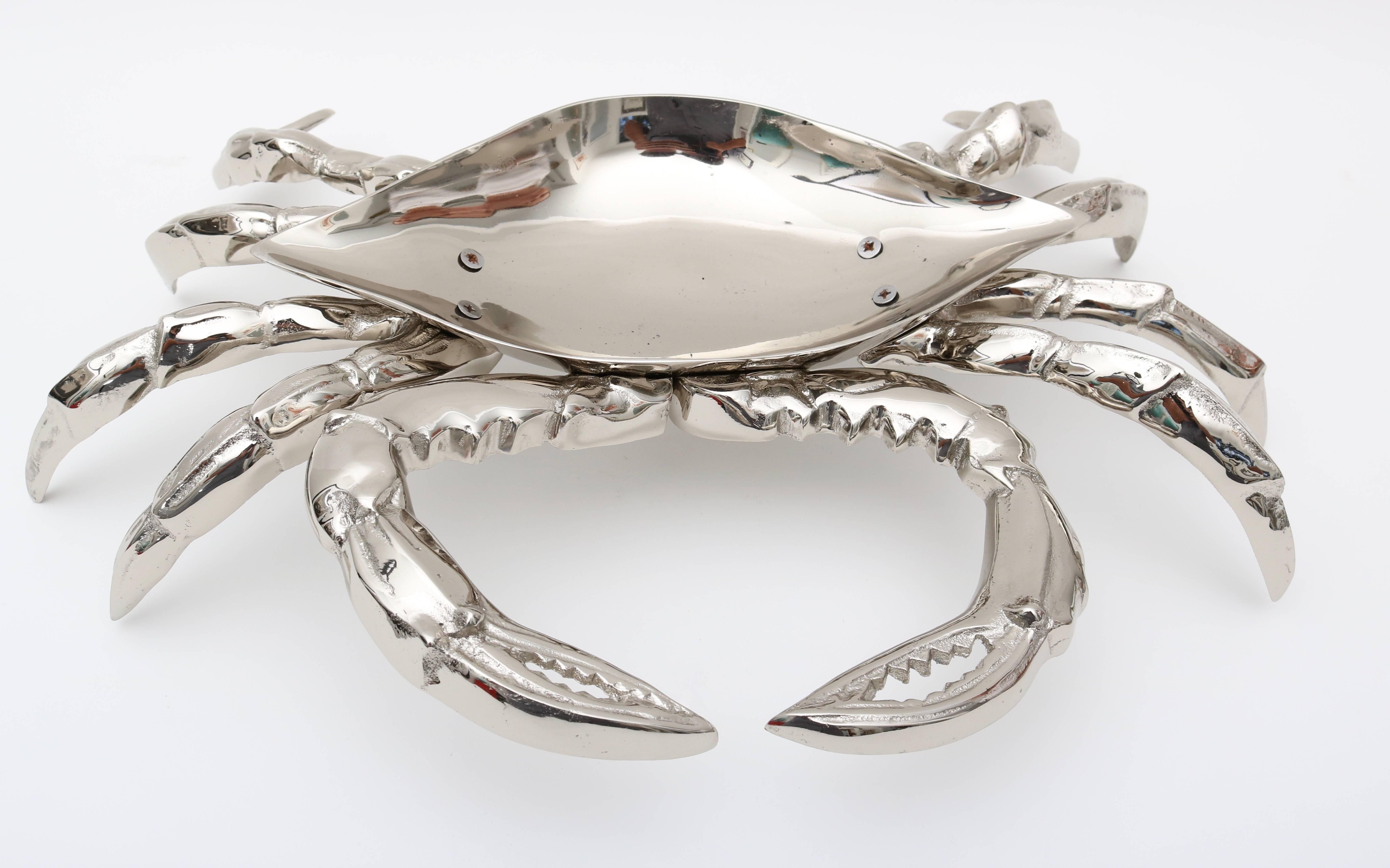 American Nickle-Plated Life Size Crab-Form Lidded Dish by Angel & Zevallos