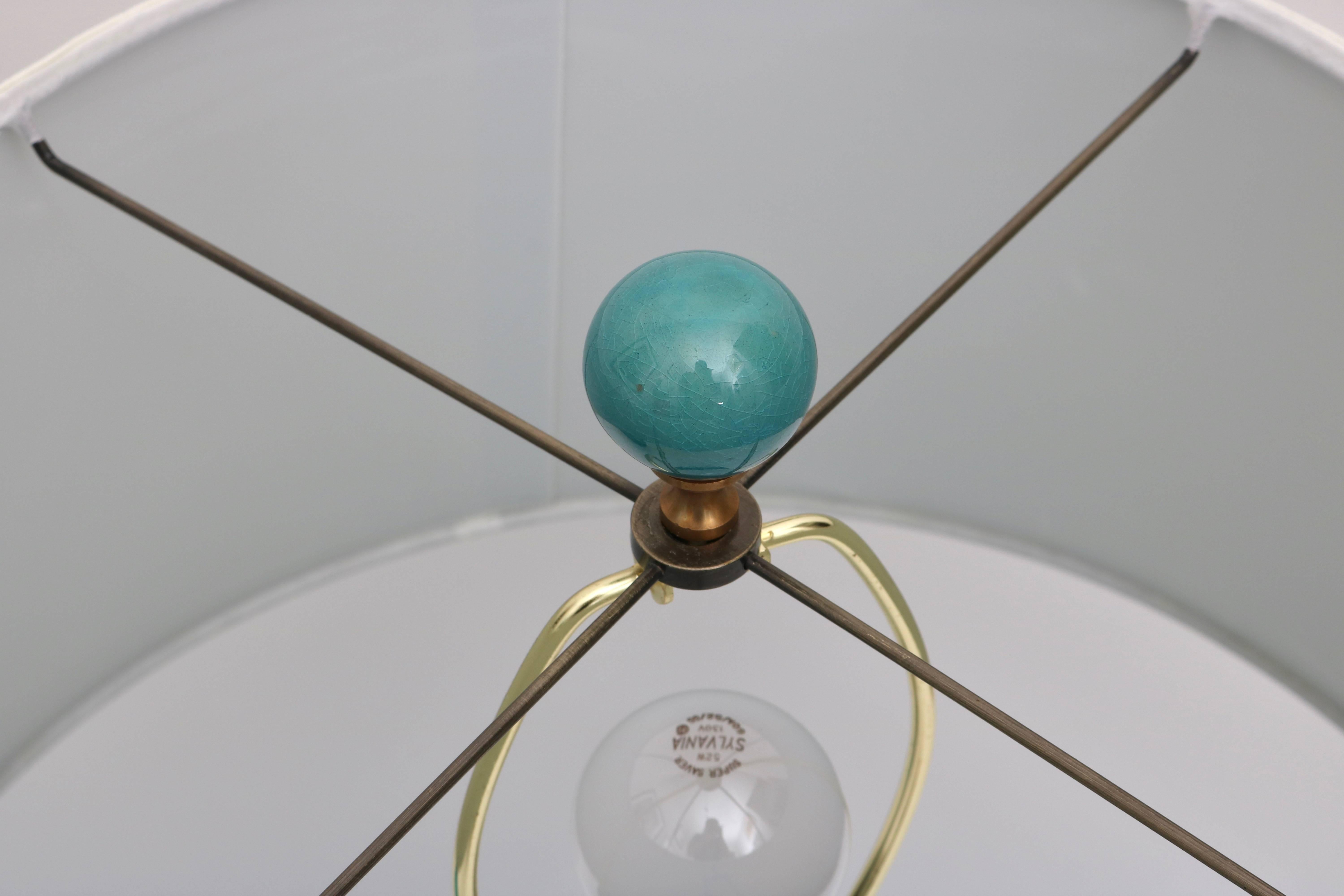 20th Century Pair of Turquoise Colored Vase-Form Table Lamps with Lucite Bases