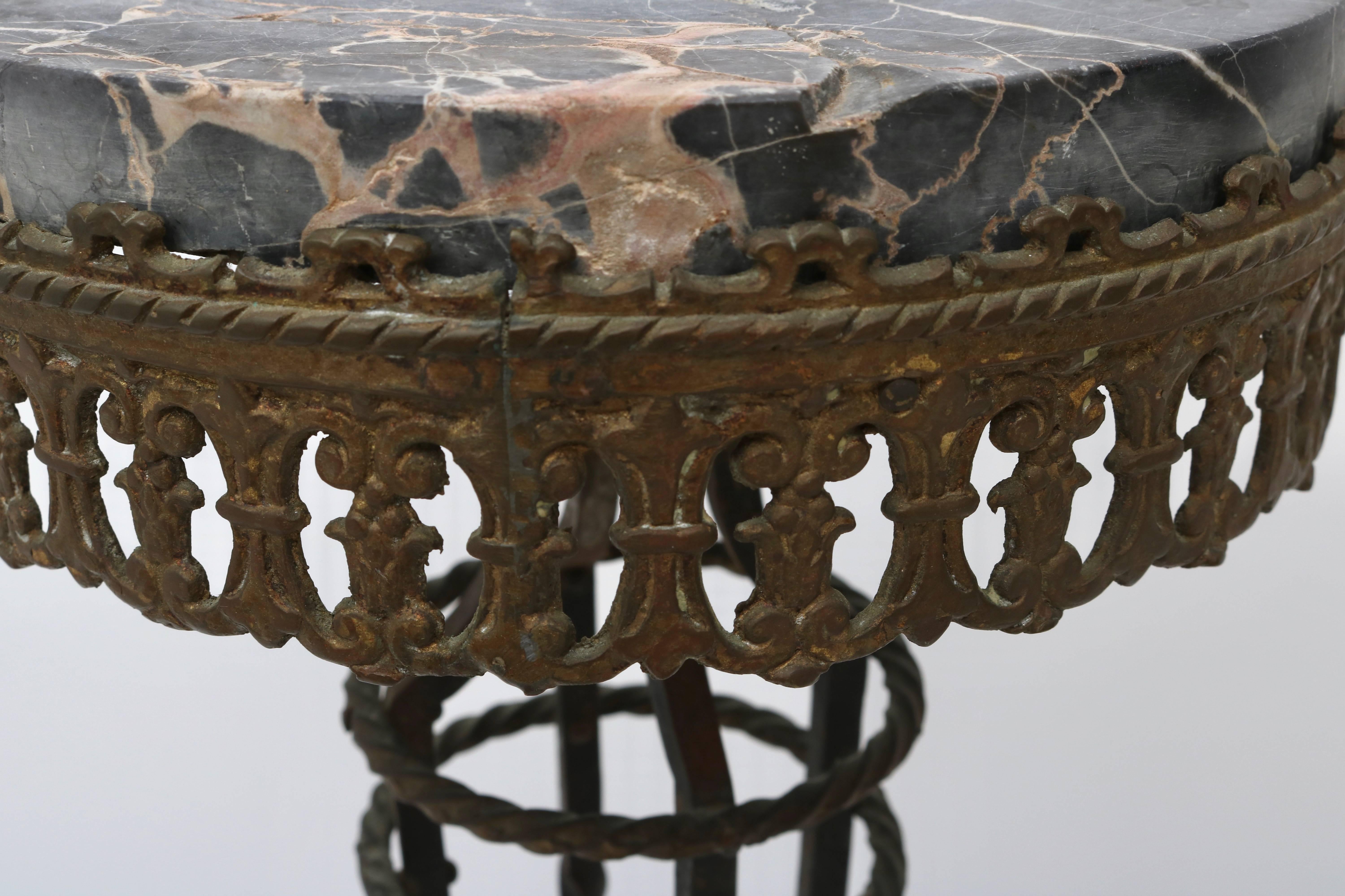 Renaissance Revival Pedestal in Iron and Marble 1