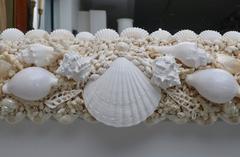 Tony Duquette Style Sea Shell Encrusted Mirror in White and Pearlized Coloration