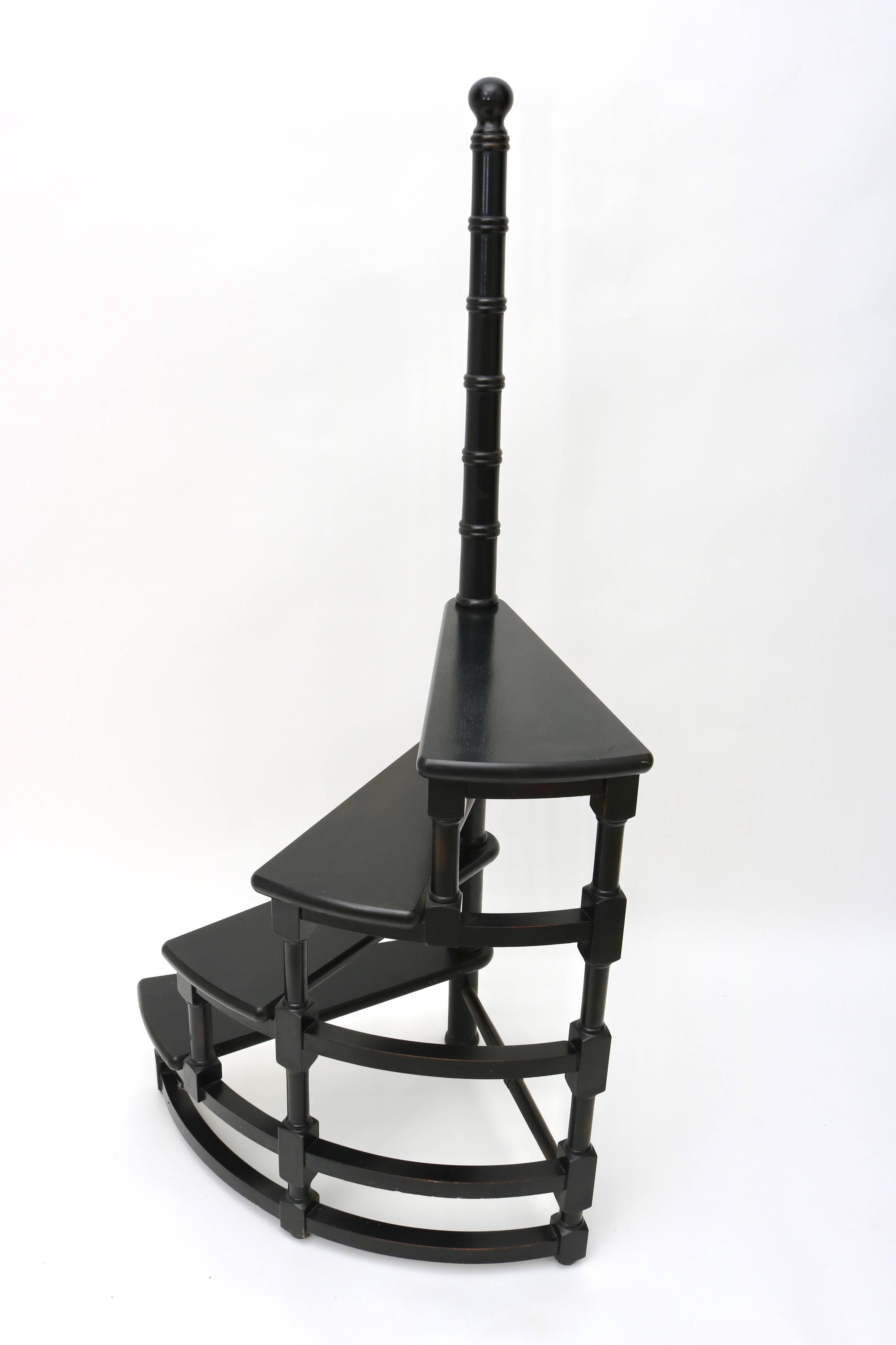 Italian Regency Style, Spiral-Form Library Ladder/Steps in Ebonised Mahognay